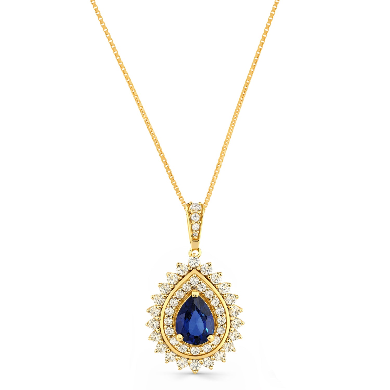 A Regal Teardrop Halo Pendant with Timeless Radiance