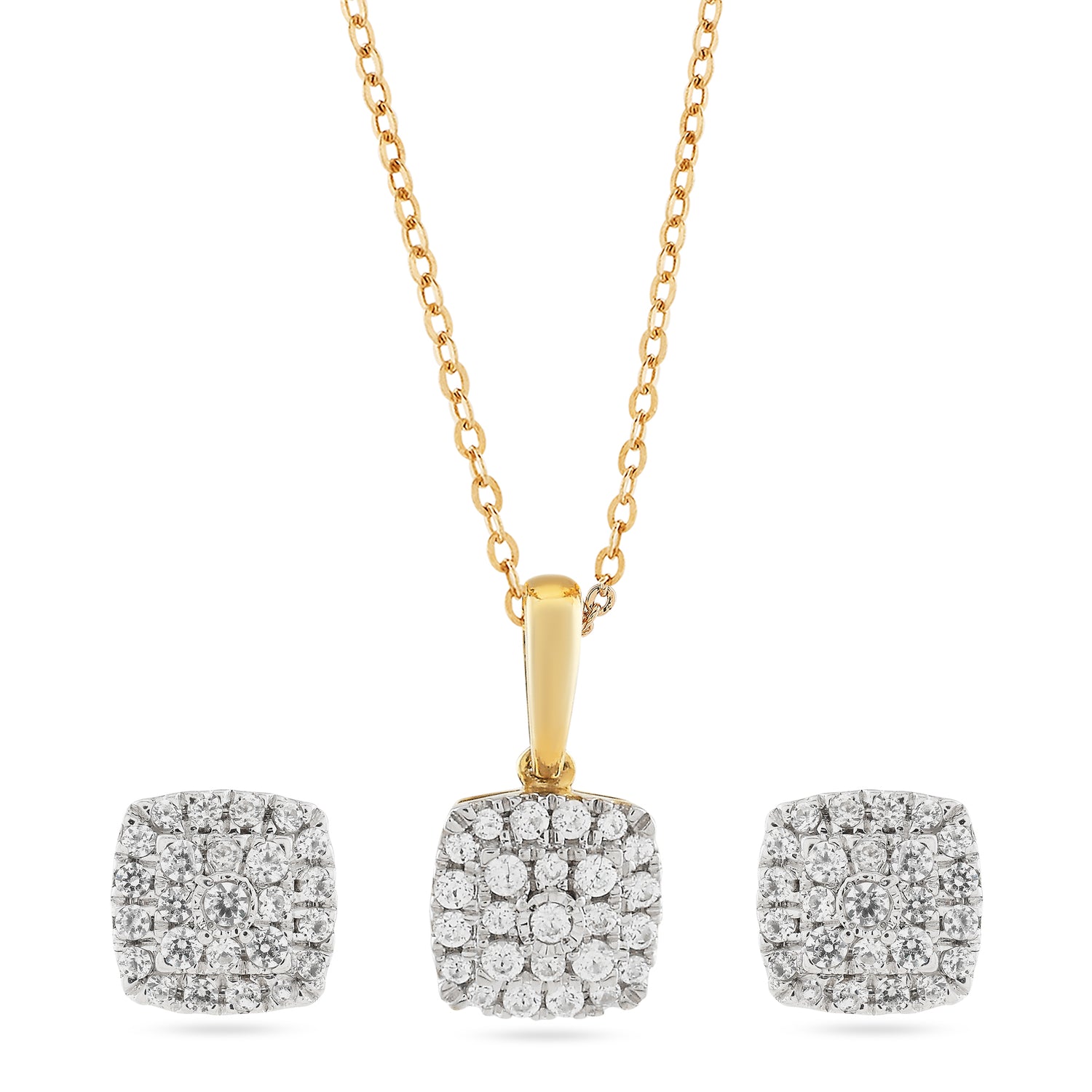 Radiant Square Cluster Pendant and Matching Stud Earring Set