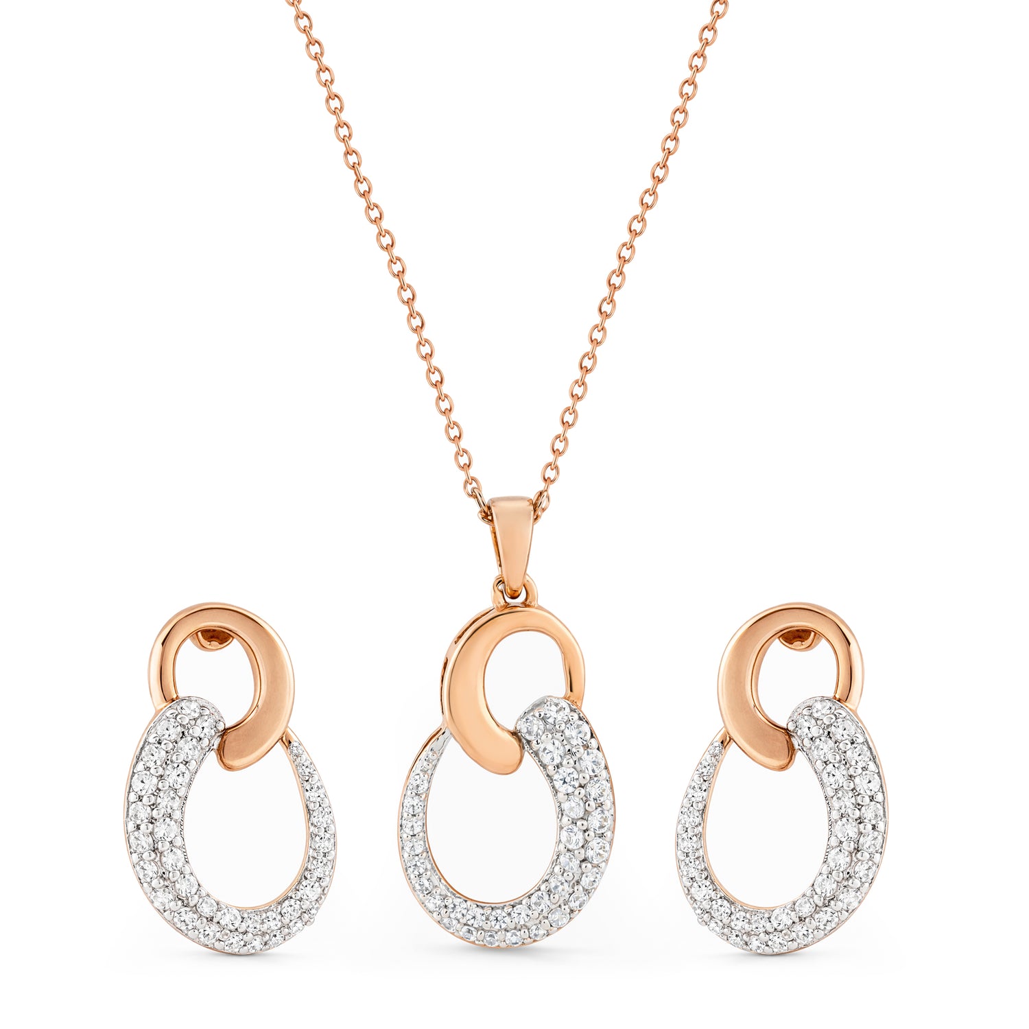 Elegant Infinite Grace Curving Open Link Pendant And Earrings Set