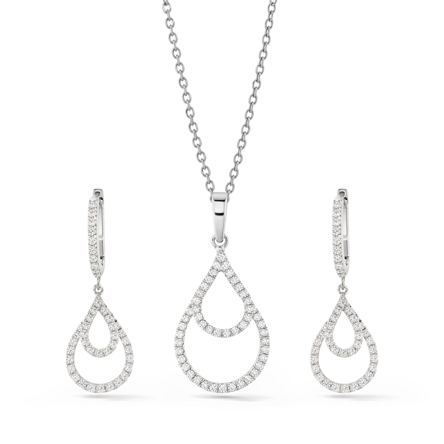 Shimmering Double Teardrop Pendant and Matching Drop Earring Set