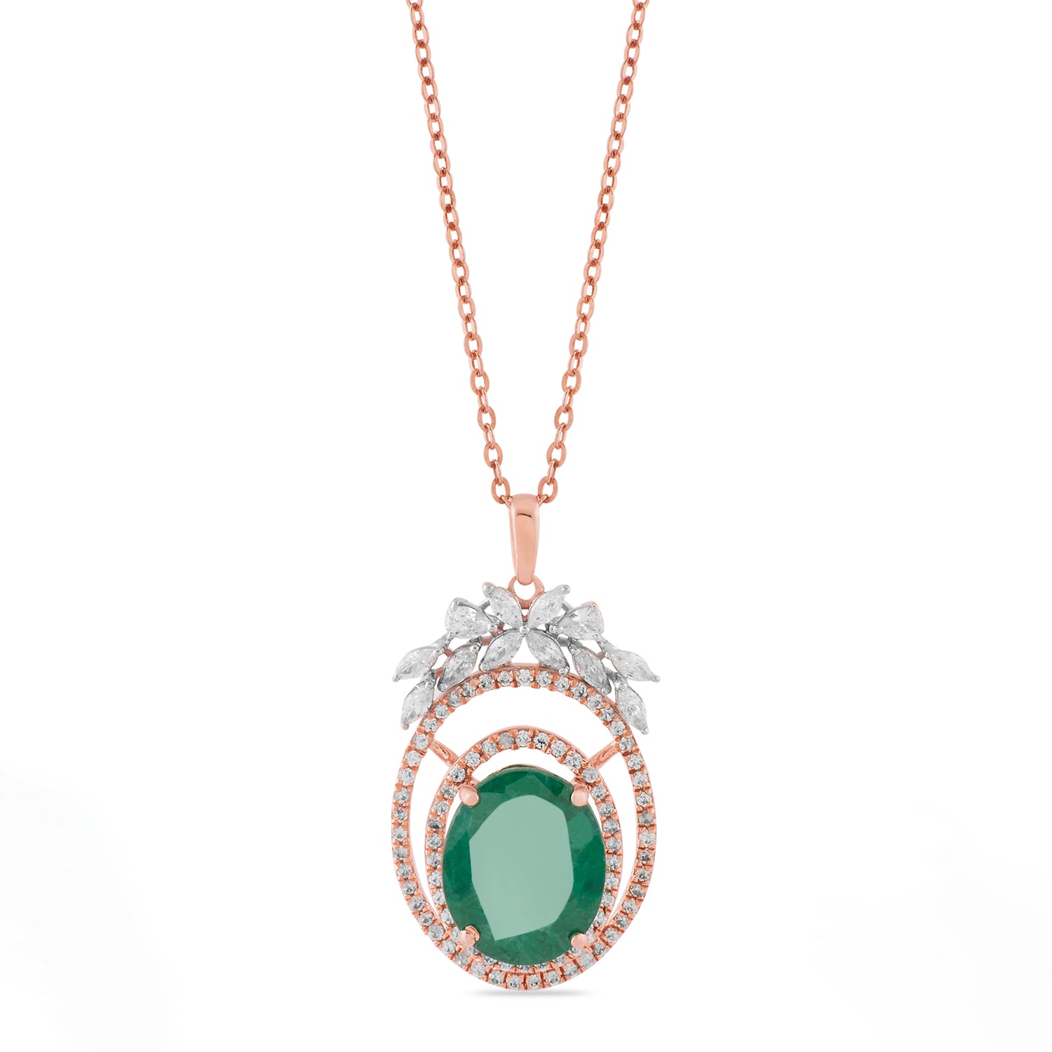 Elegant Floral Halo Pendant With Exquisite Oval Center Gemstone