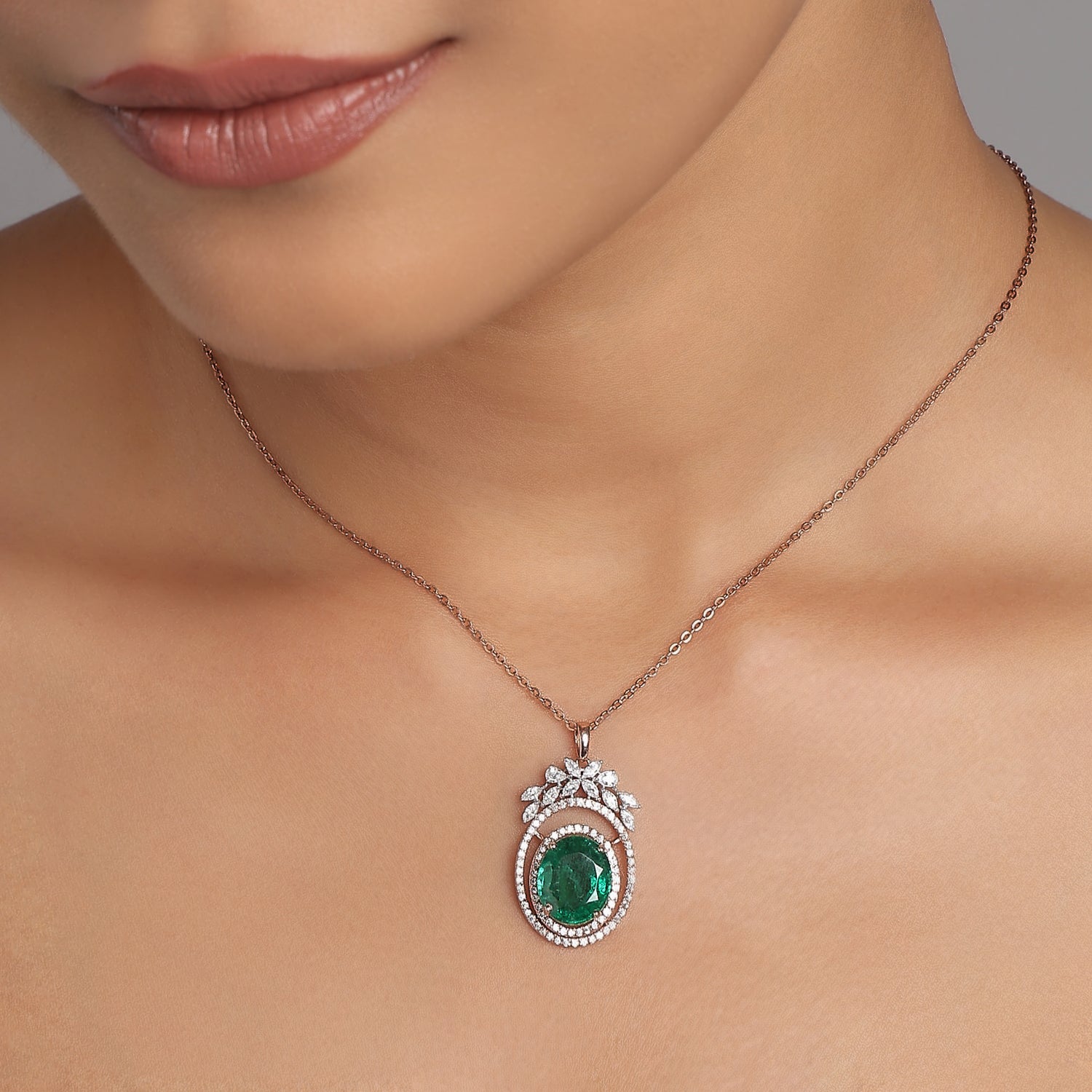 Elegant Floral Halo Pendant With Exquisite Oval Center Gemstone