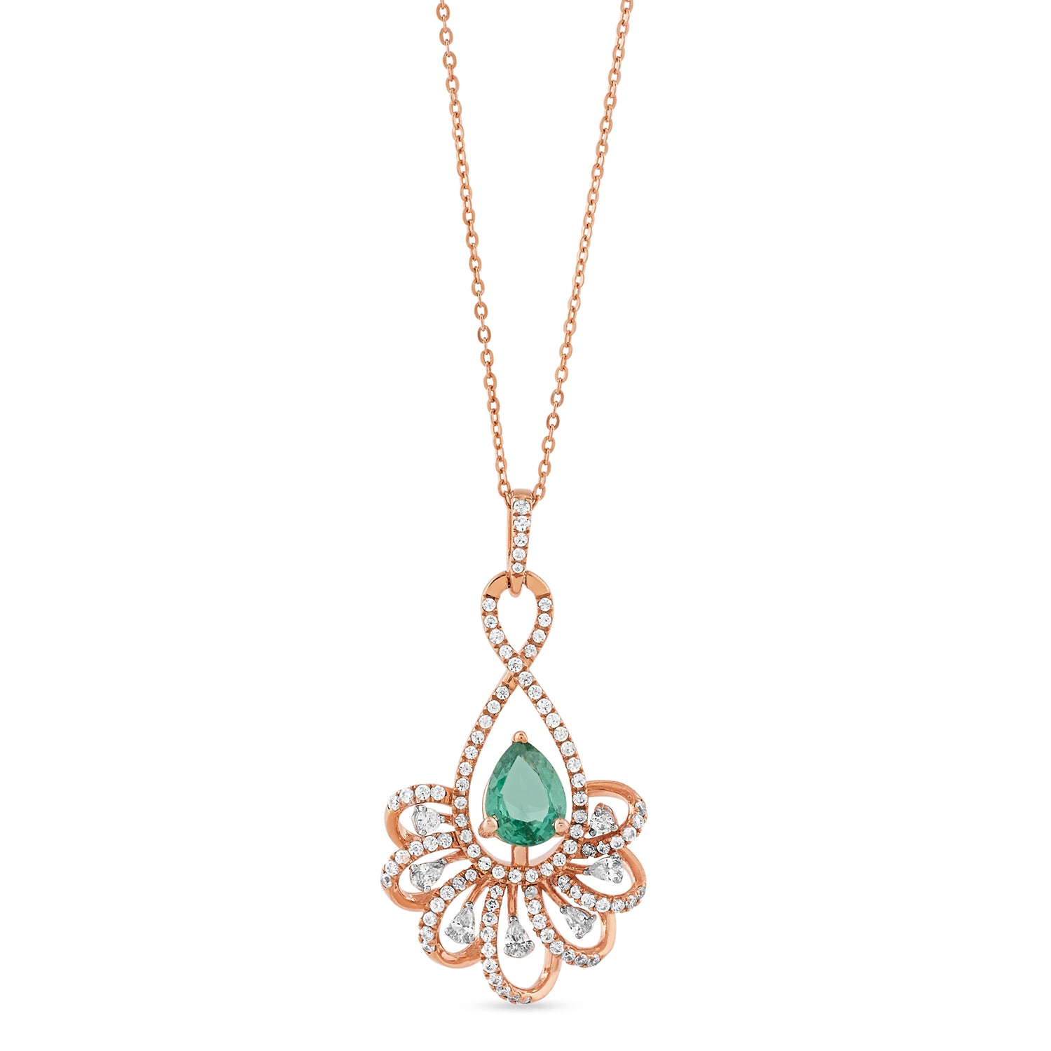 Radiant Pear Cut Gemstone Pendant With Intricate Floral Diamond Halo