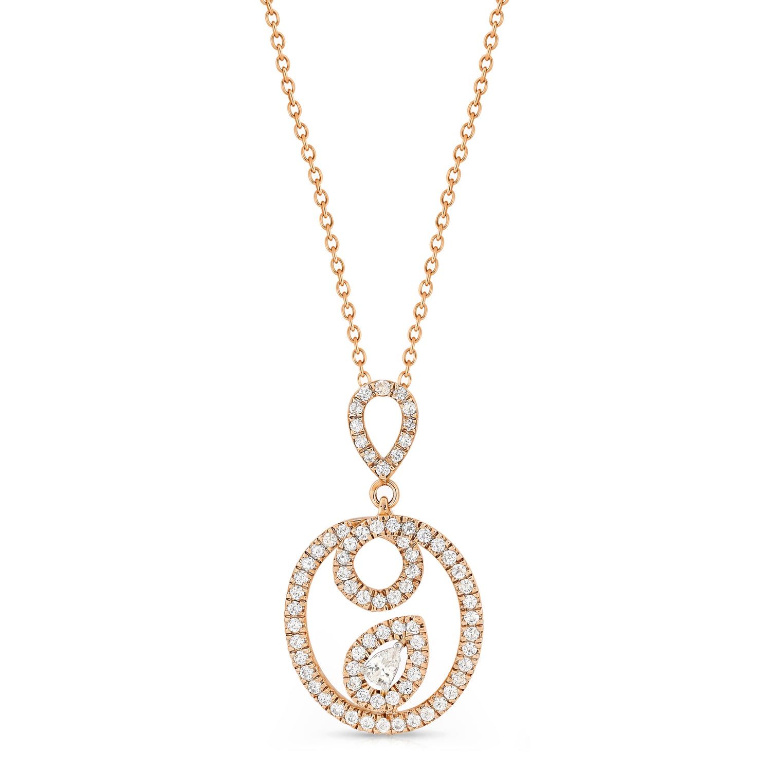 Graceful Swirl Circle Pendant with Pave Accented Drop