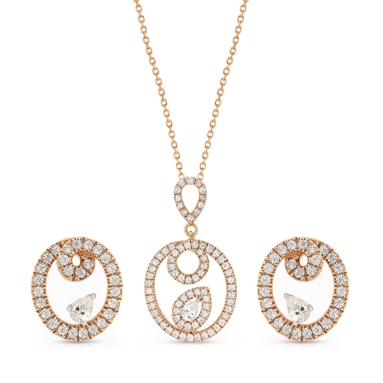 Elegant Rose Hued Eternal Radiance Halo Pendant And Matching Earrings Set