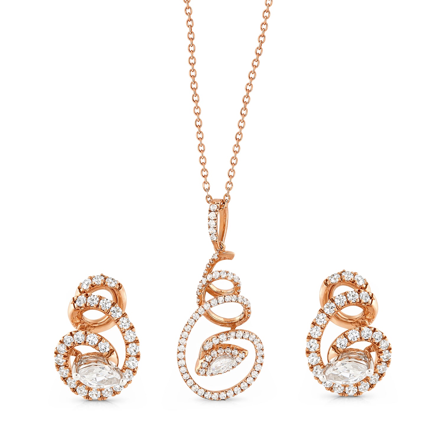 Radiant Marquise Swirl Eternal Pendant and Matching Stud Earring Set