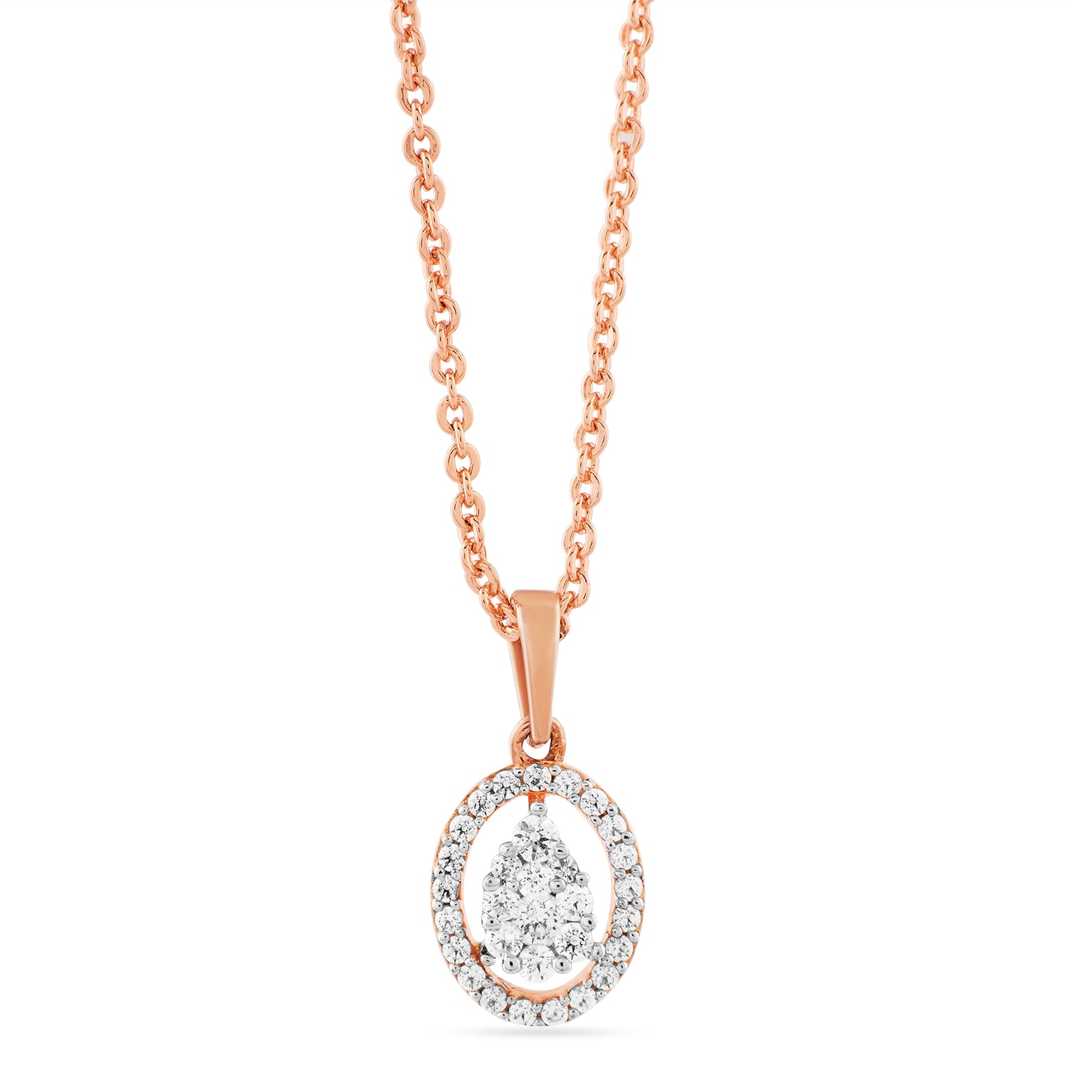 Elegant Rose Radiance Pear Cluster Pendant With Sparkling Halo Frame