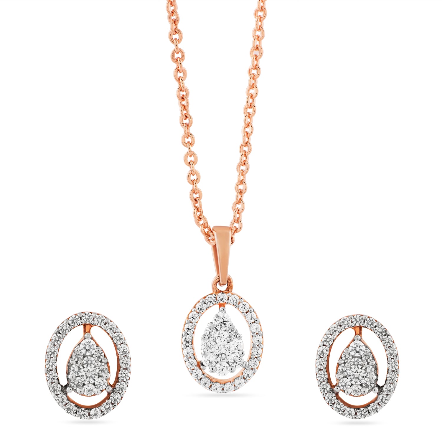Elegant Pear Cut Cluster Pendant and Stud Earring Set
