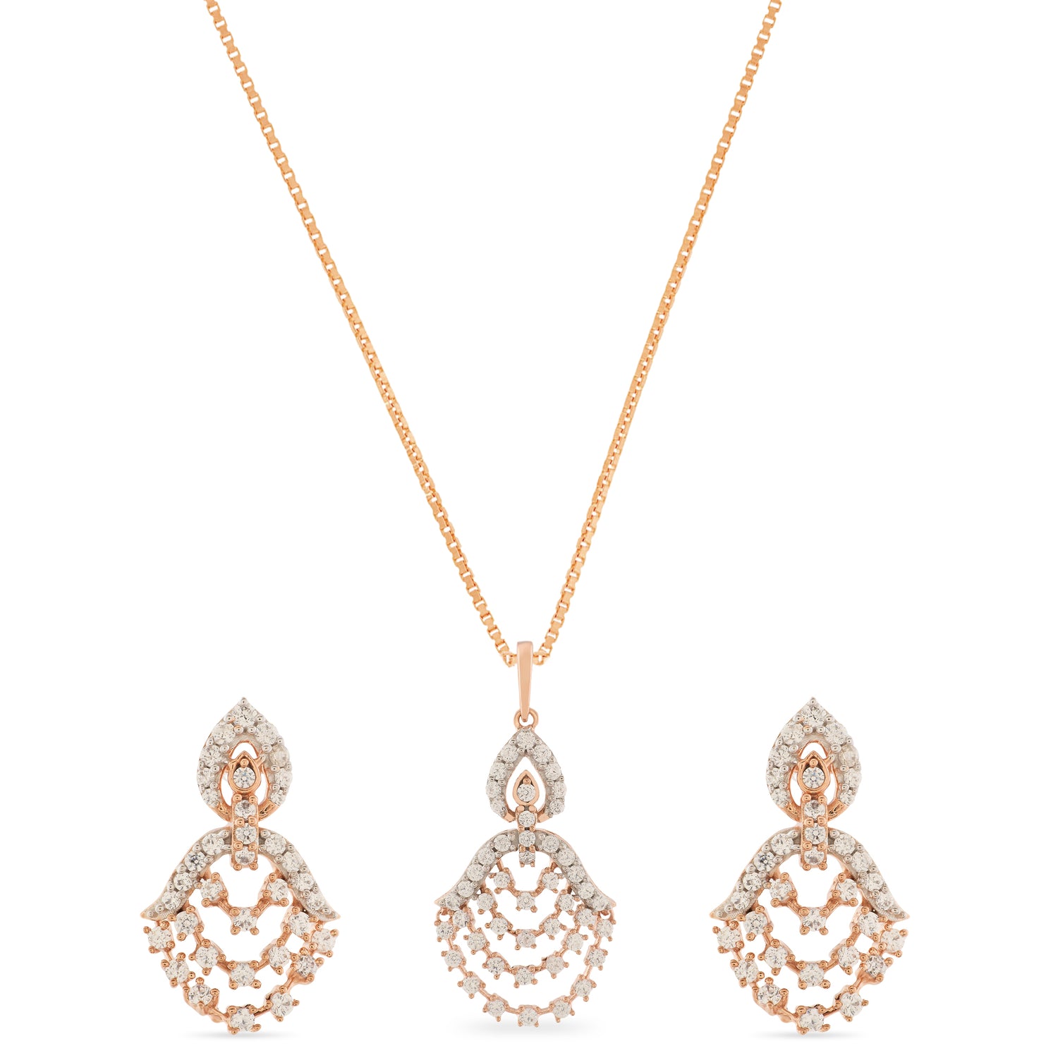 Eternal Shimmering Cascading Floral Pendant and Dainty Drop Earring Set