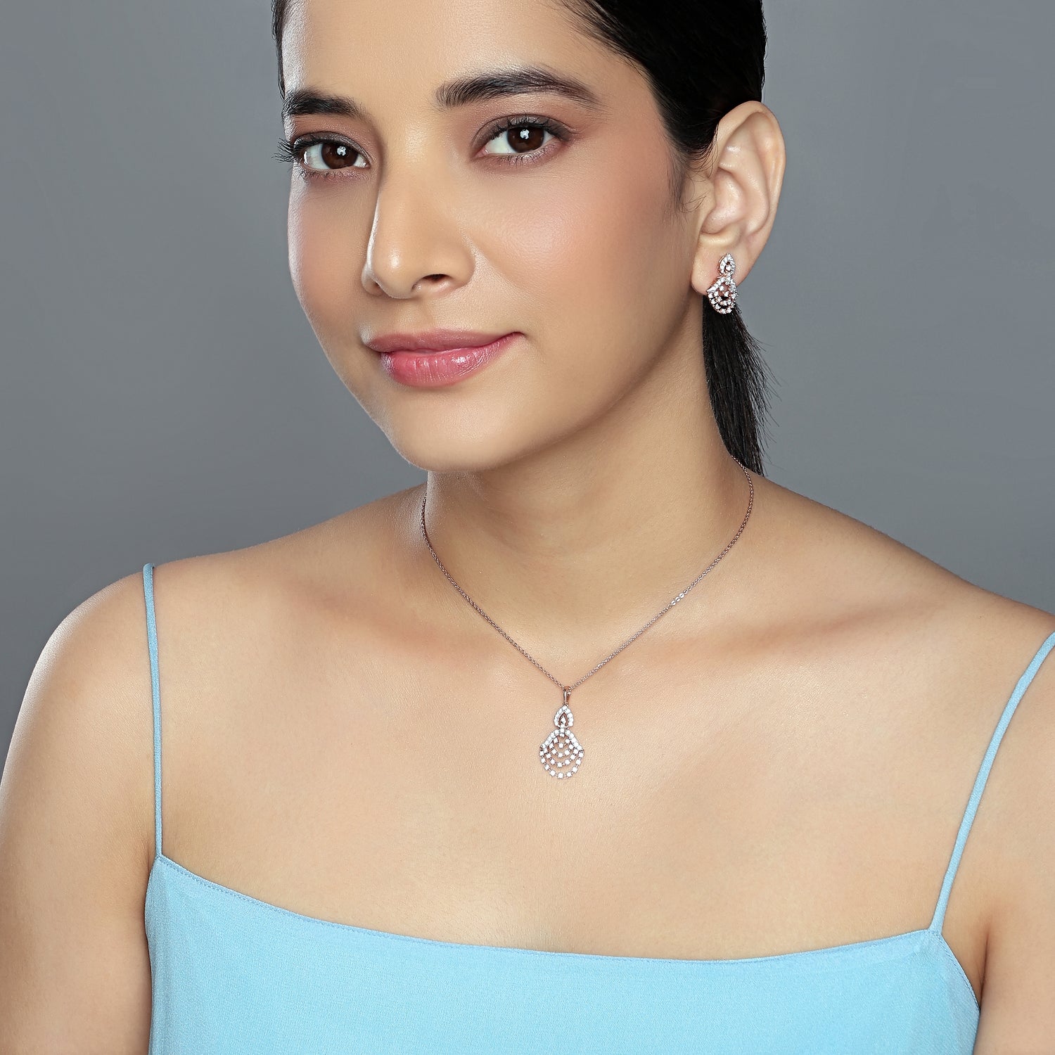 Eternal Shimmering Cascading Floral Pendant and Dainty Drop Earring Set