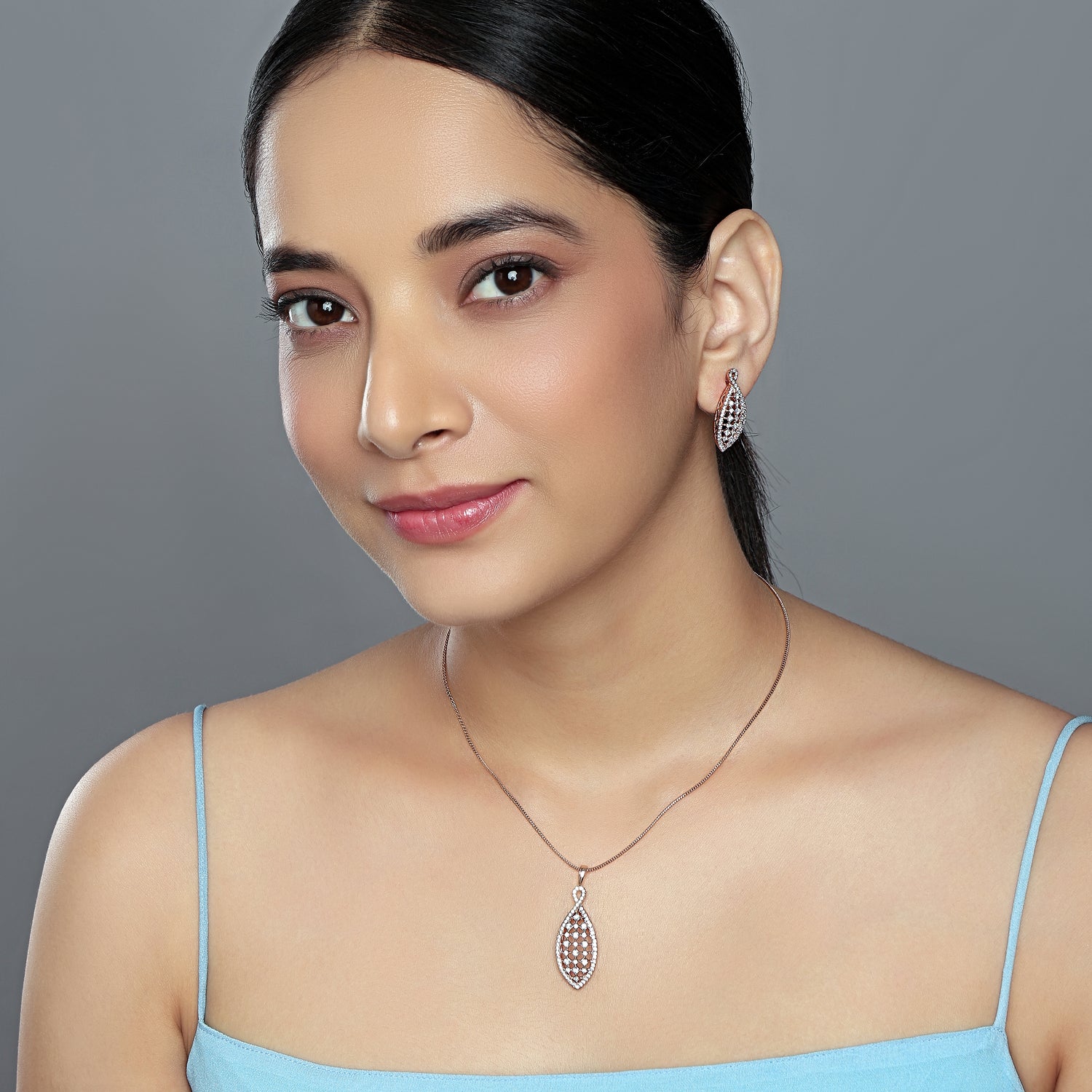 Elegance Personified Roseate Marquise Pendant and Matching Dangle Earrings Set