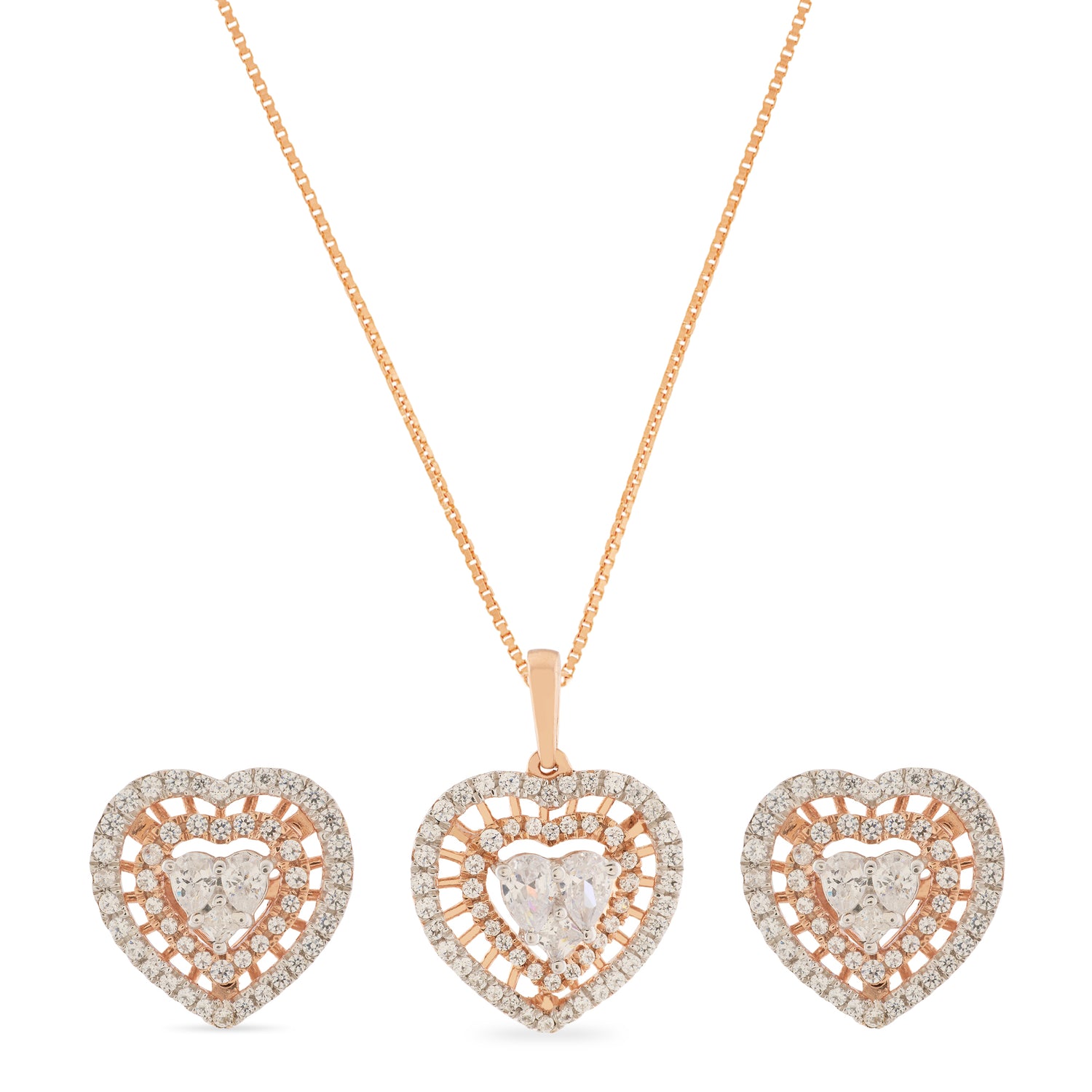 Elegant Radiant Heart Pendant and Matching Stud Earrings Set