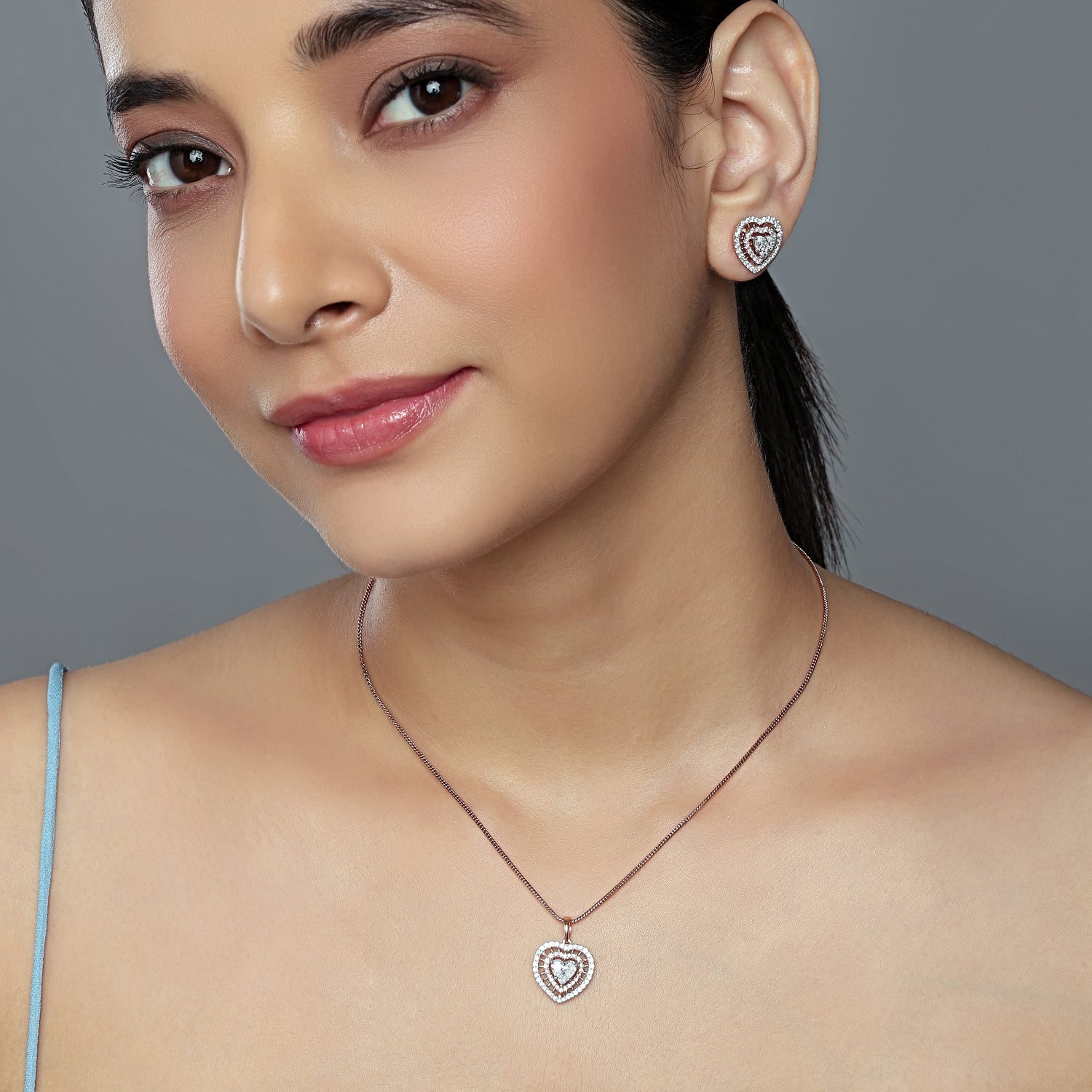 Elegant Radiant Heart Pendant and Matching Stud Earrings Set