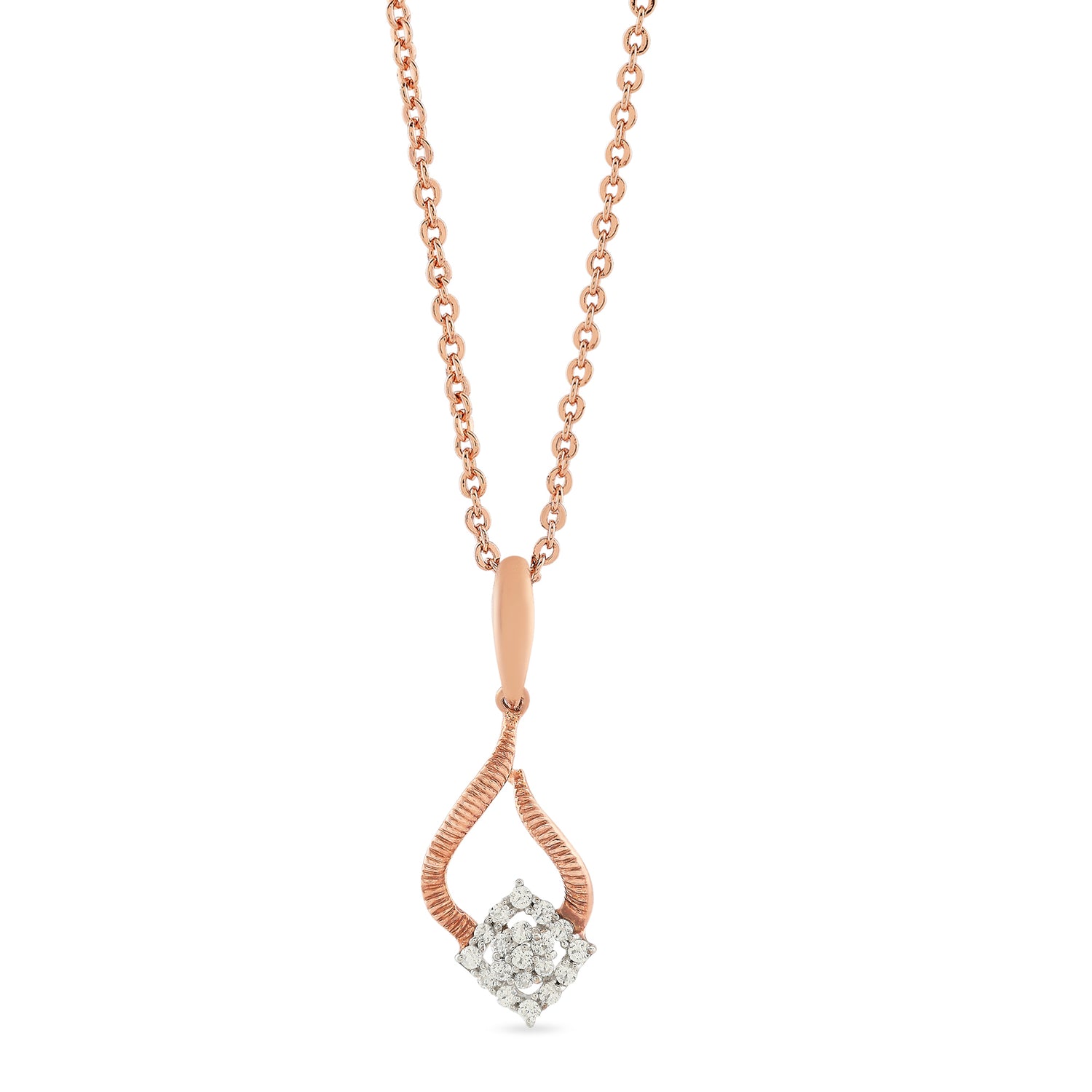 Elegant Swirl Open Teardrop Pendant With Radiant Pave set Diamond