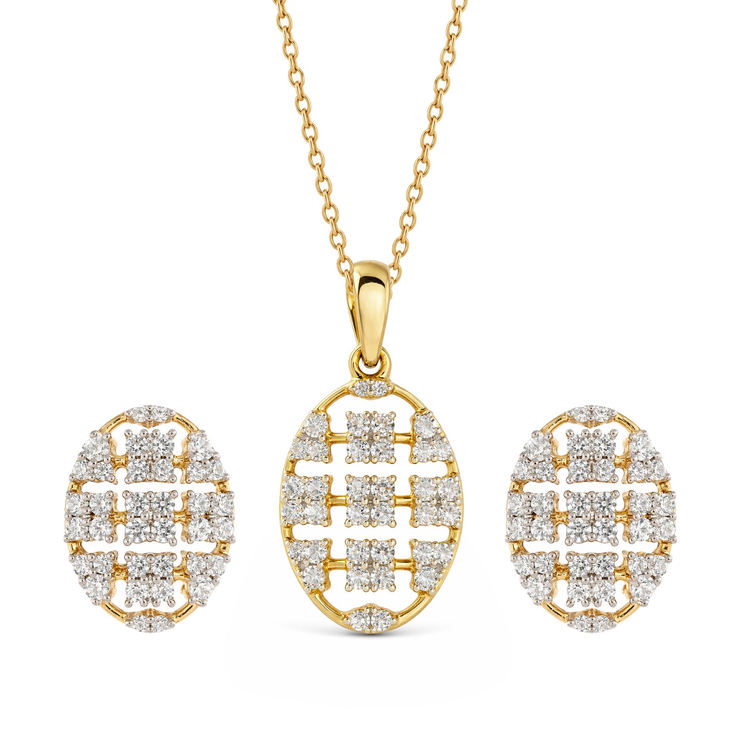 Elegance Personified Geometric Lattice Oval Pendant and Stud Earring Set