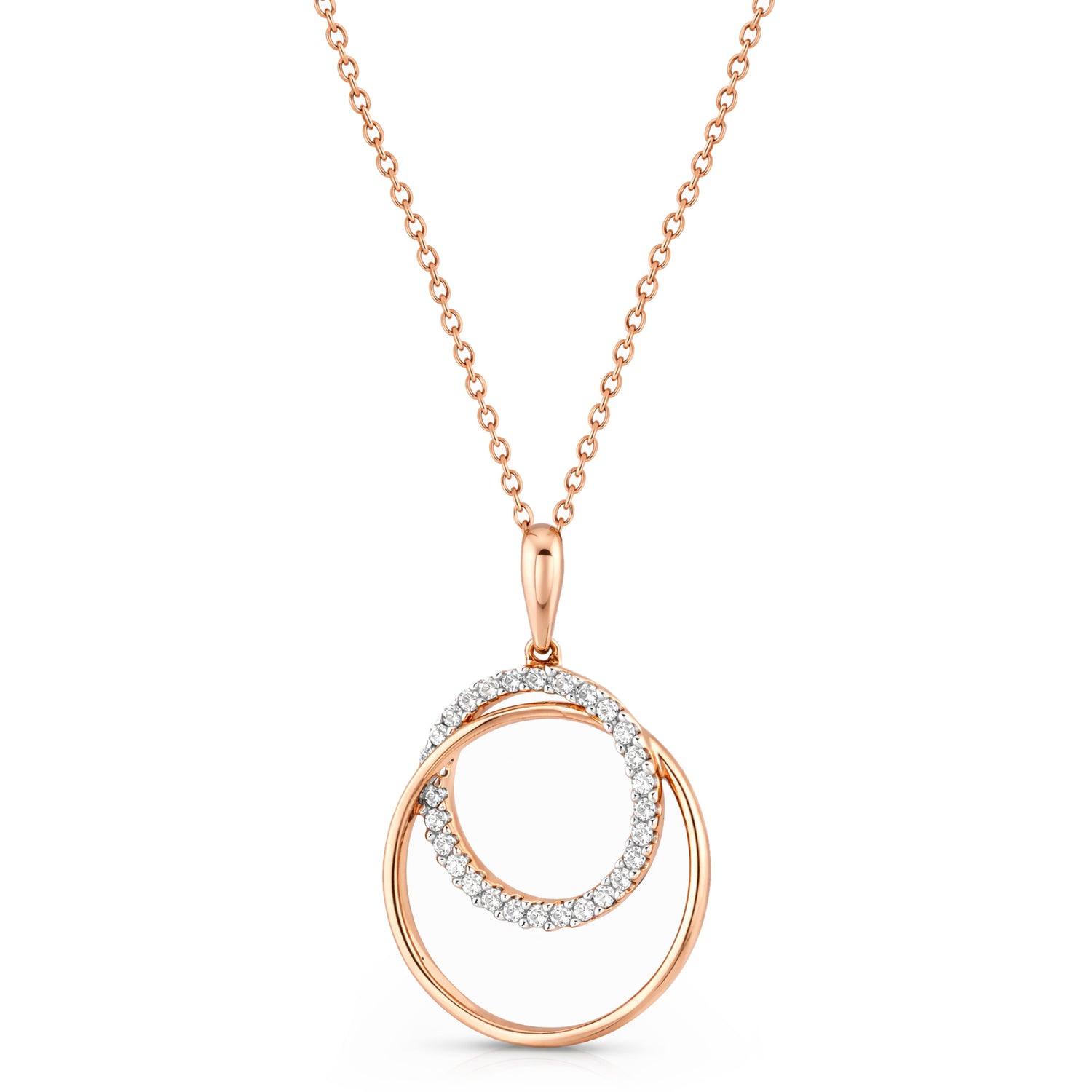 Elegant Interlocking Double Circle Pendant With Shimmering Pave Set Accents