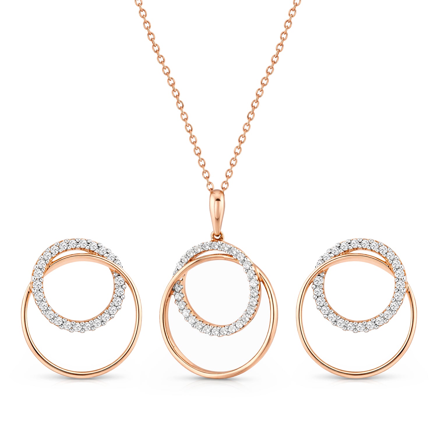 Elegant Eternal Interlocking Circle Pendant and Drop Earring Jewelry Set