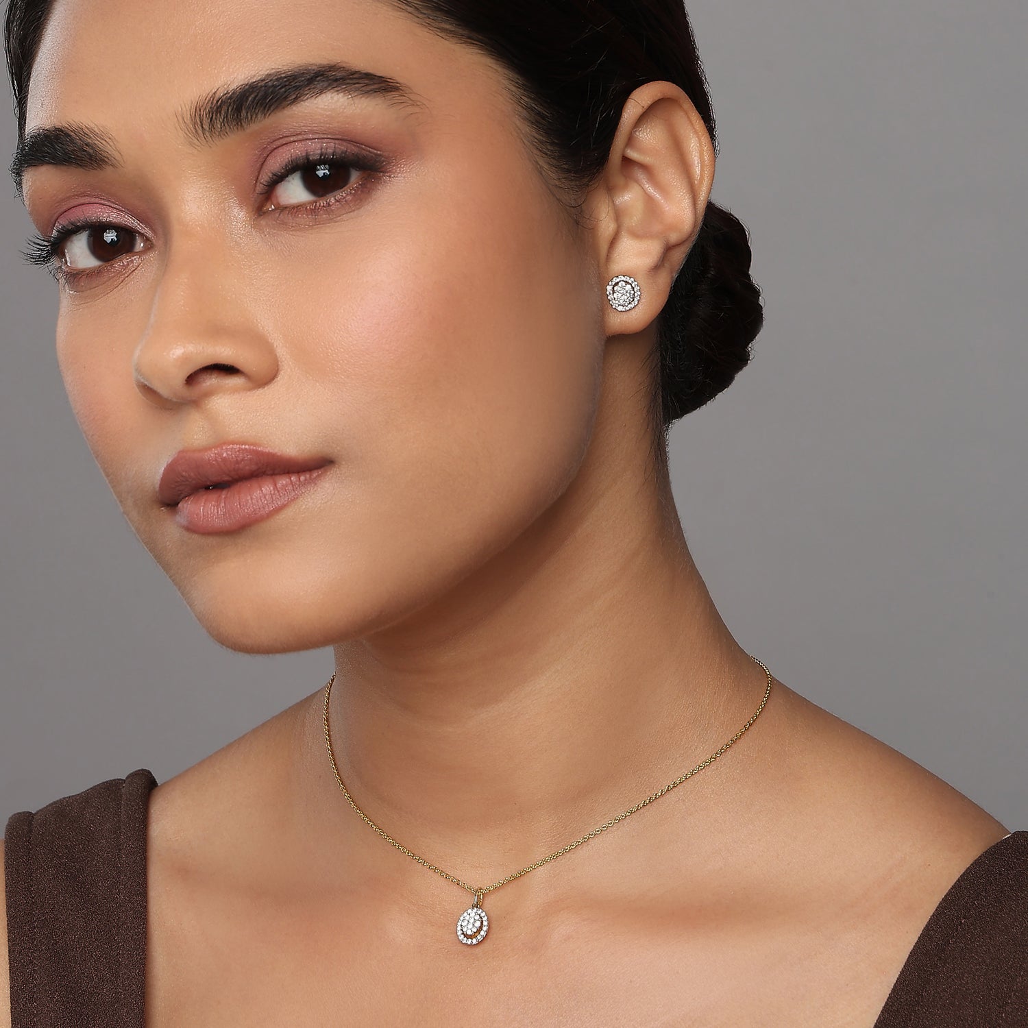Radiant Oval Halo Pendant And Earrings Set For Her Grace