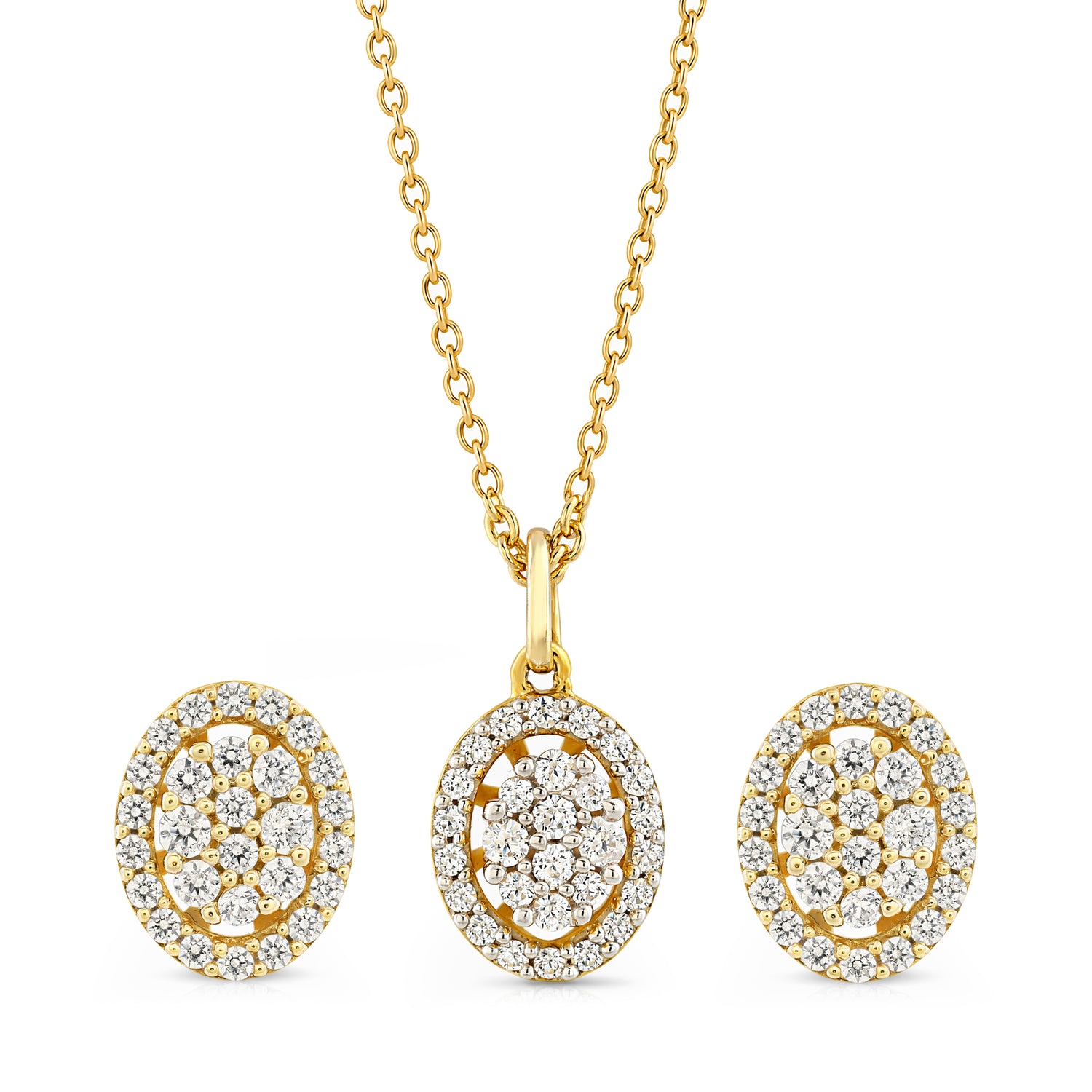 Radiant Oval Halo Pendant And Earrings Set For Her Grace