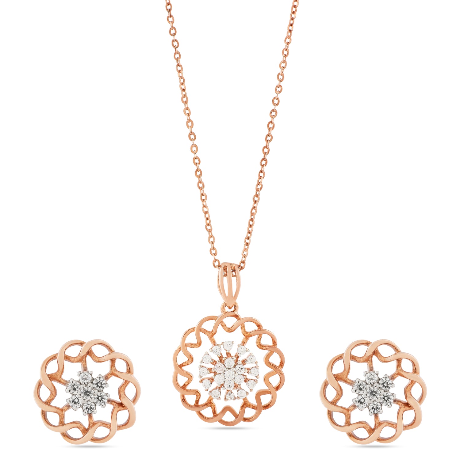 Eternal Floral Romance Sparkling Pendant and Matching Stud Earring Set
