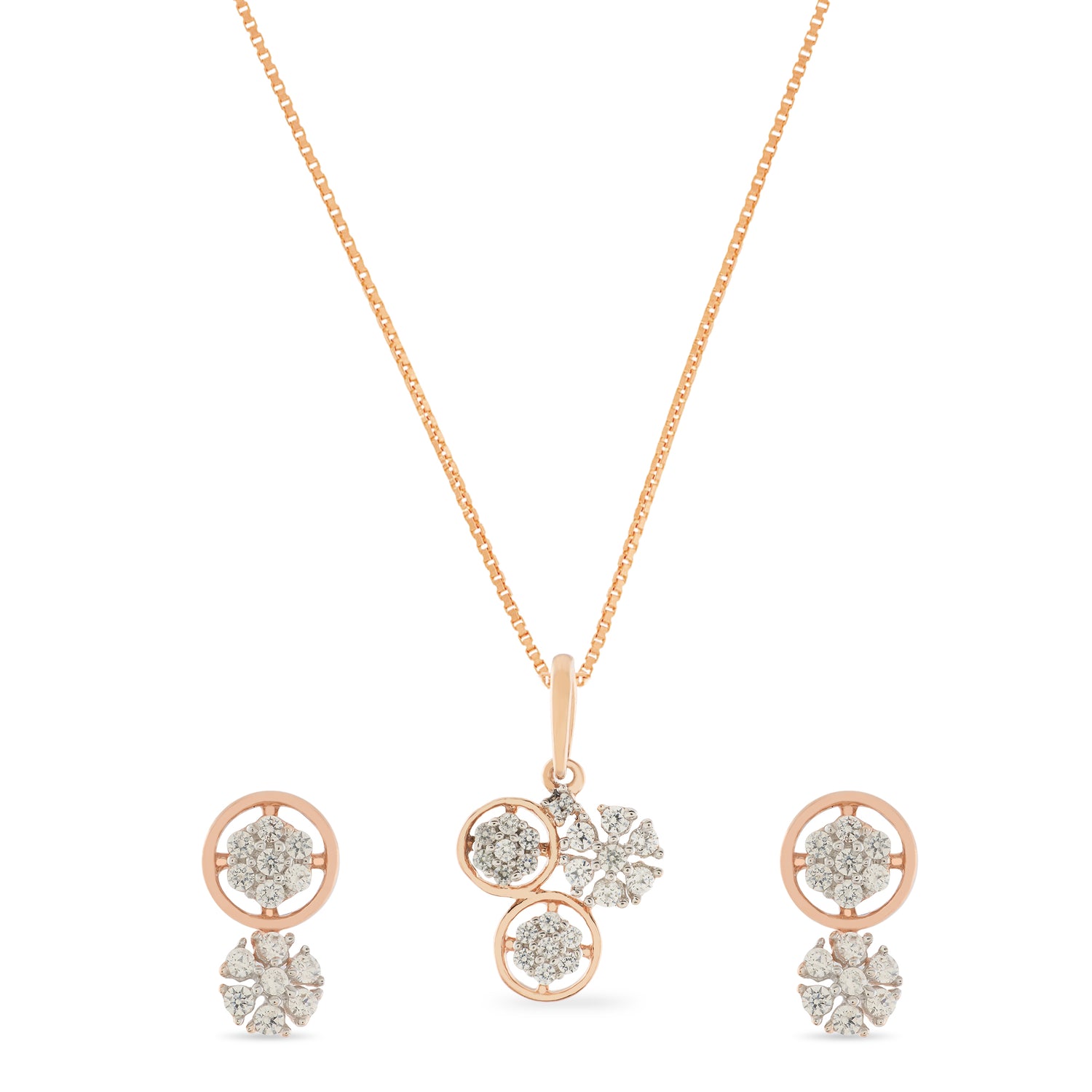 Exquisite Floral Symphony Sparkling Pendant and Matching Stud Earrings Set