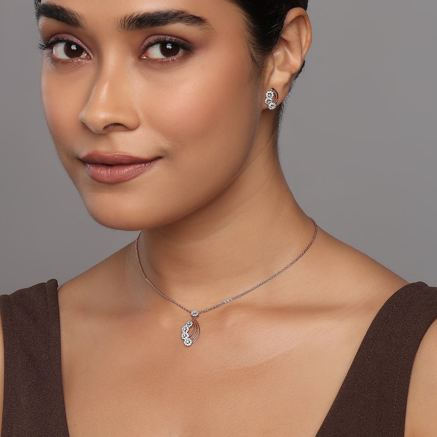 Curved Cluster Sparkle Pendant And Earrings Set For Her Grace