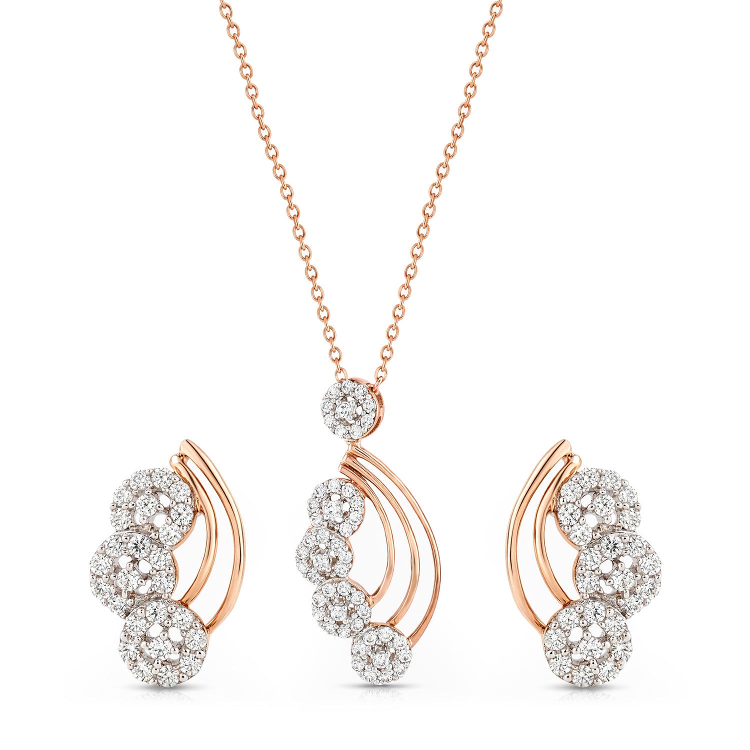Curved Cluster Sparkle Pendant And Earrings Set For Her Grace