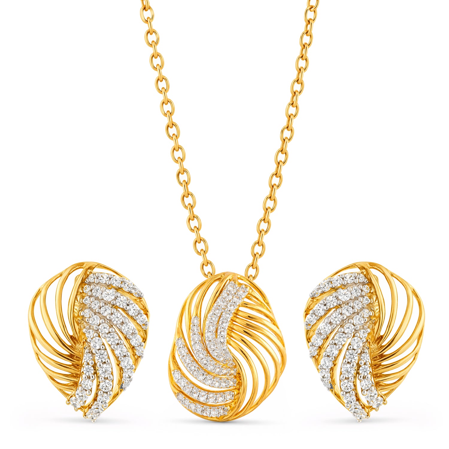 Enchanted Swirl Floral Motif Pendant and Earring Set for Women