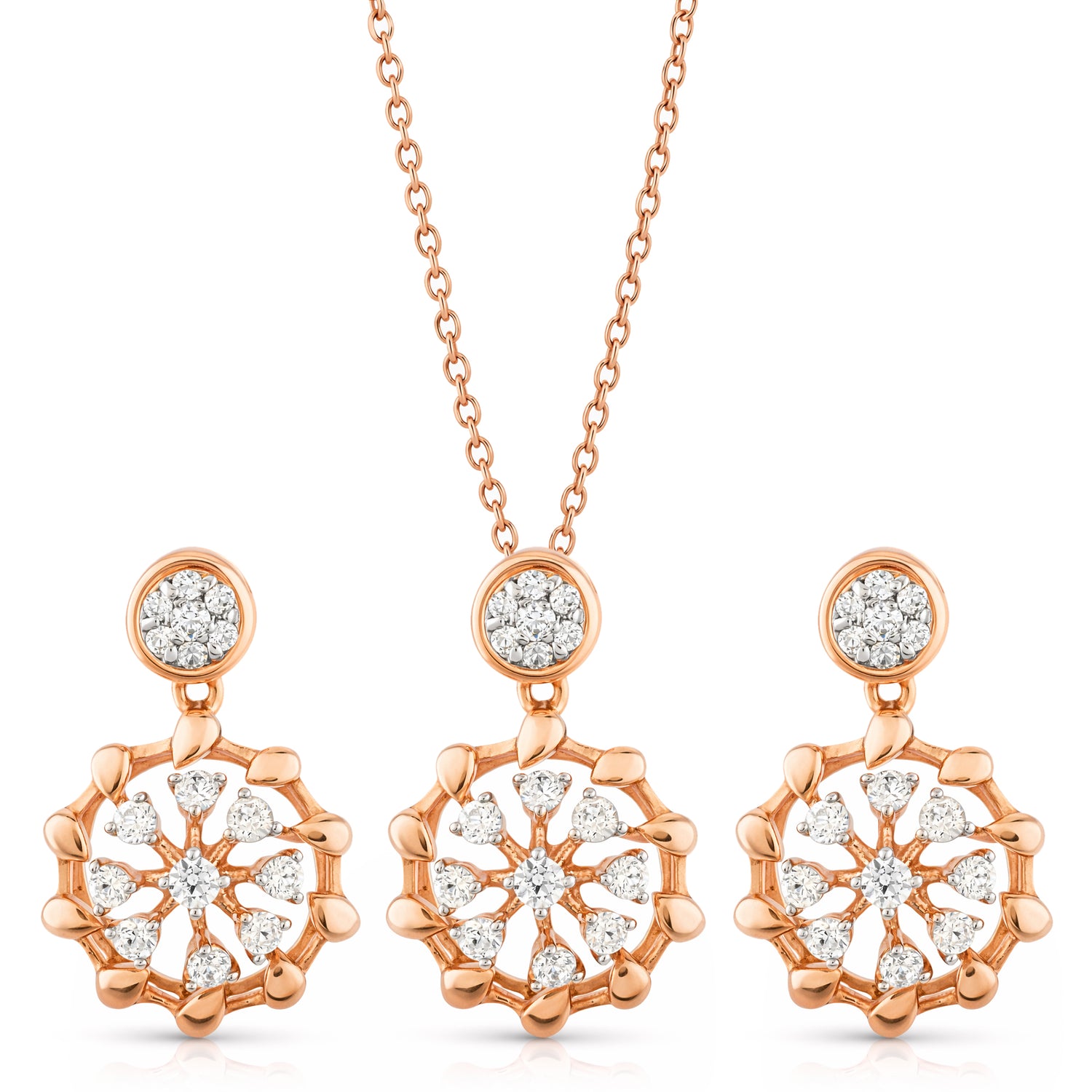 Enchanting Celestial Sunburst Pendant and Matching Drop Earring Set