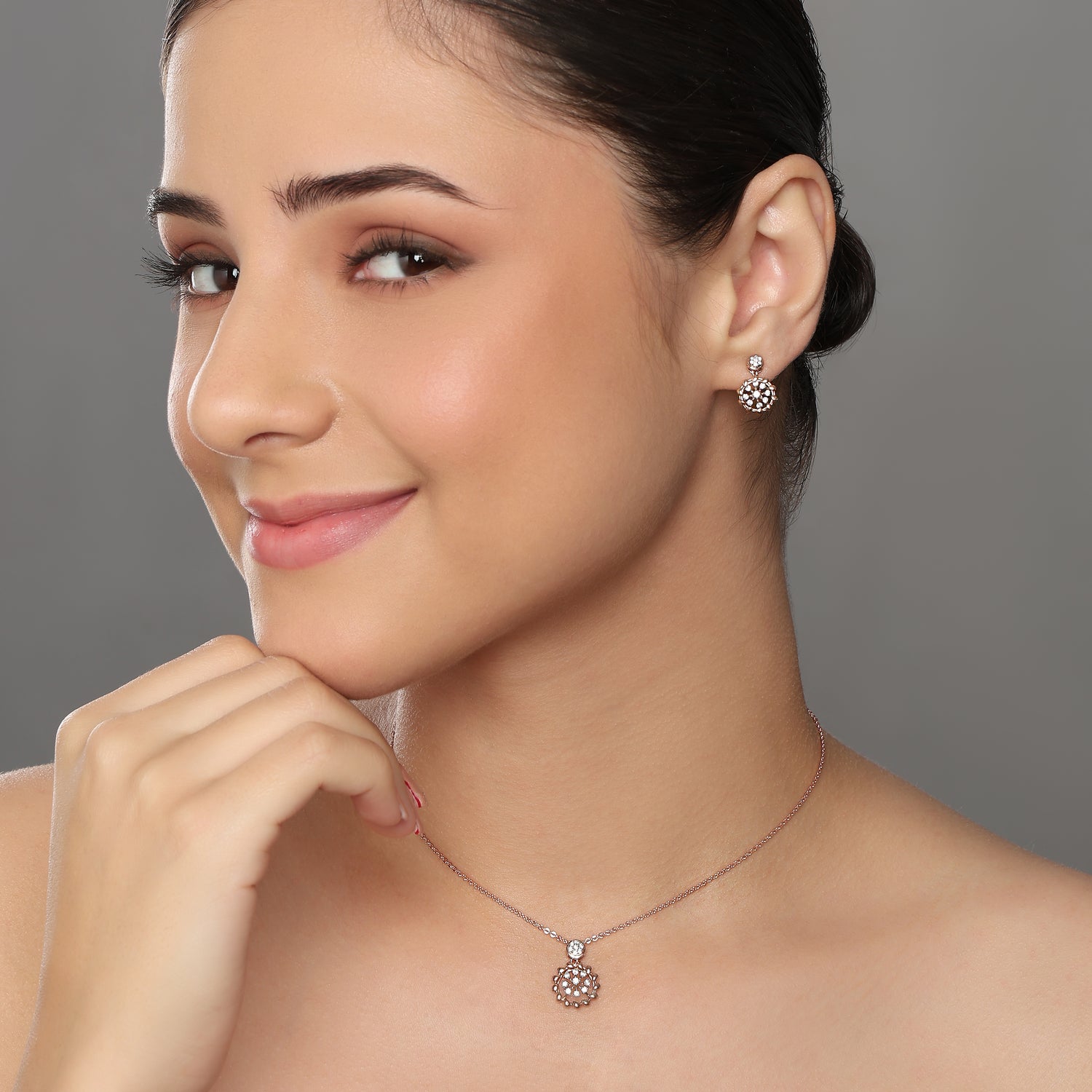Enchanting Celestial Sunburst Pendant and Matching Drop Earring Set