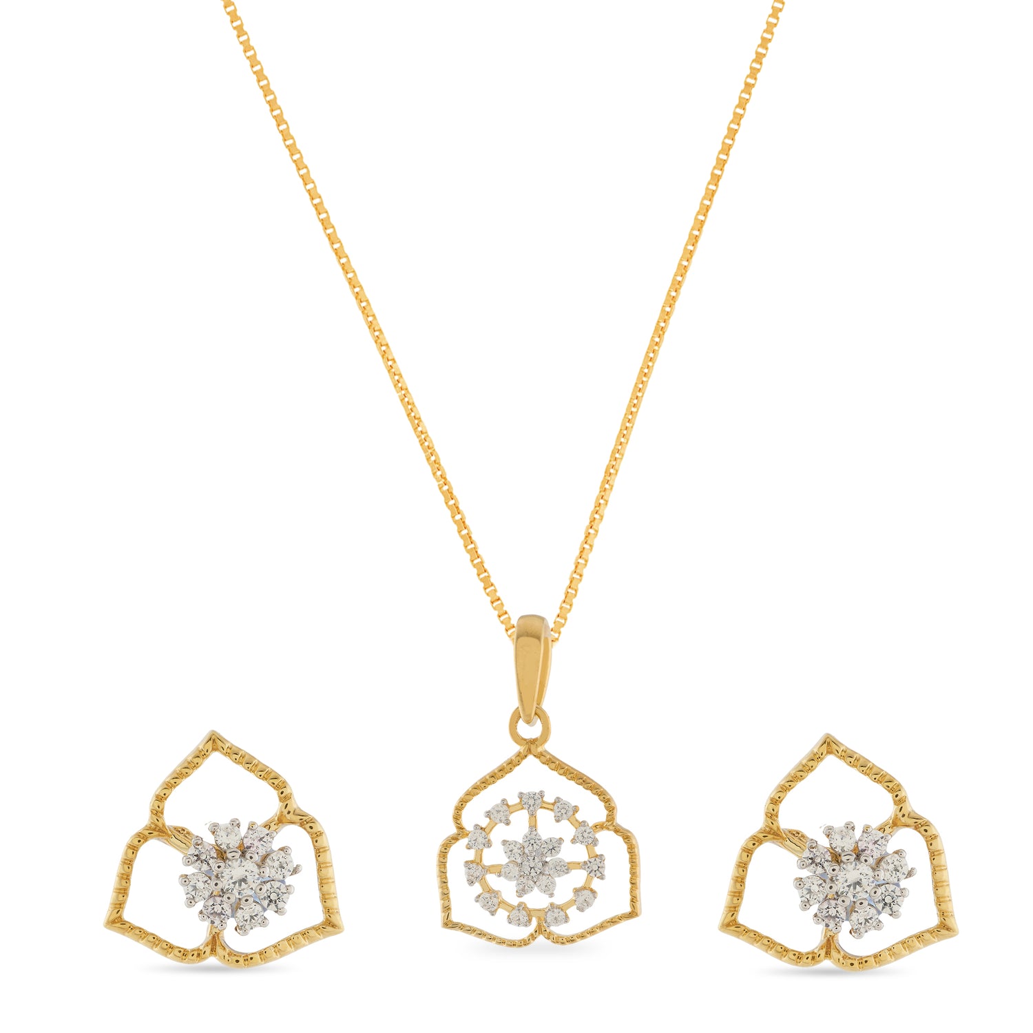 Enchanting Floral Bloom Openwork Pendant and Stud Earrings Jewelry Set