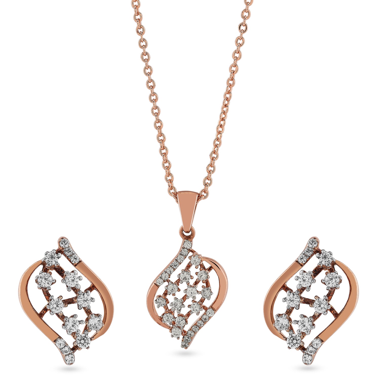 Elegant Curved Motif Pendant and Drop Earring Set