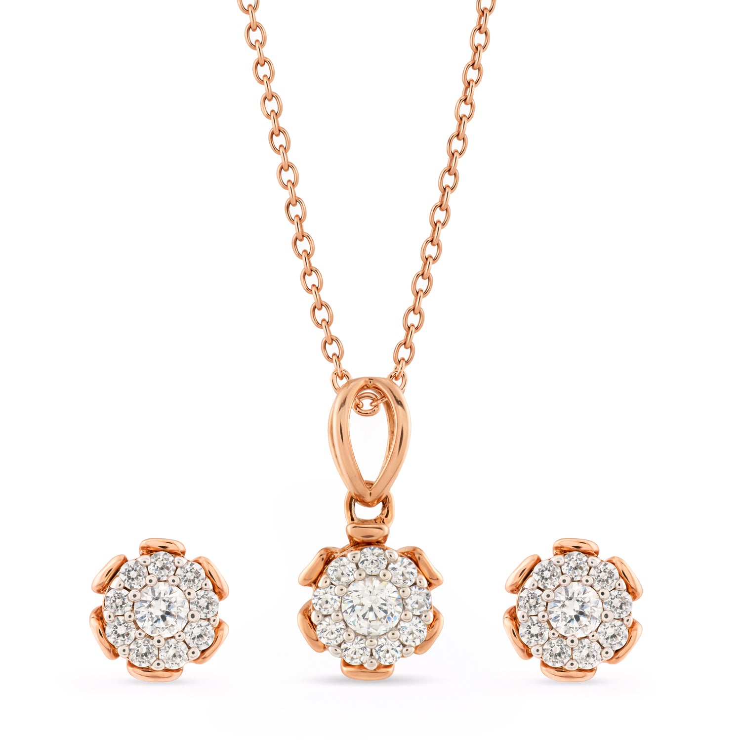Elegant Floral Cluster Pendant and Matching Stud Earrings Set
