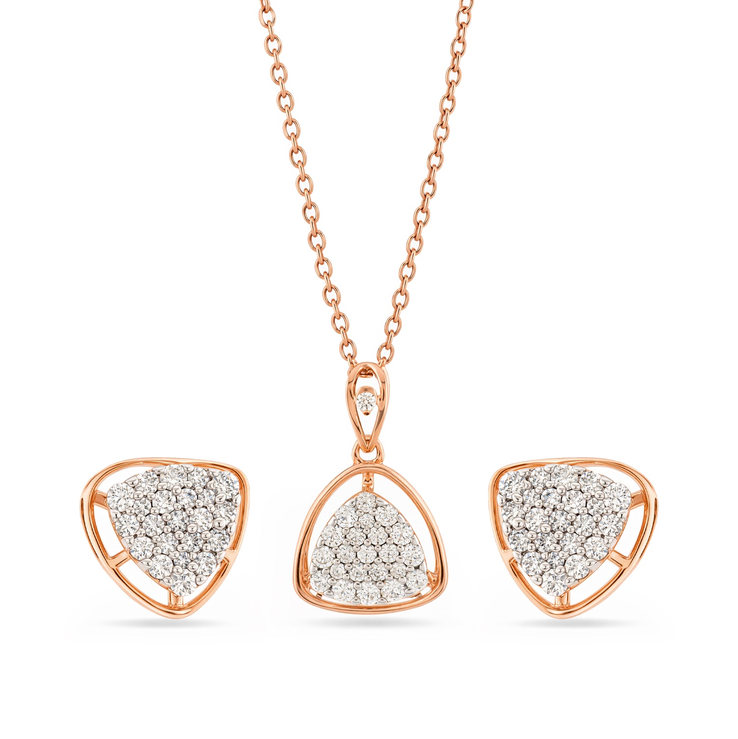 Elegant Radiance Pave Set Trillion Pendant and Matching Stud Earrings