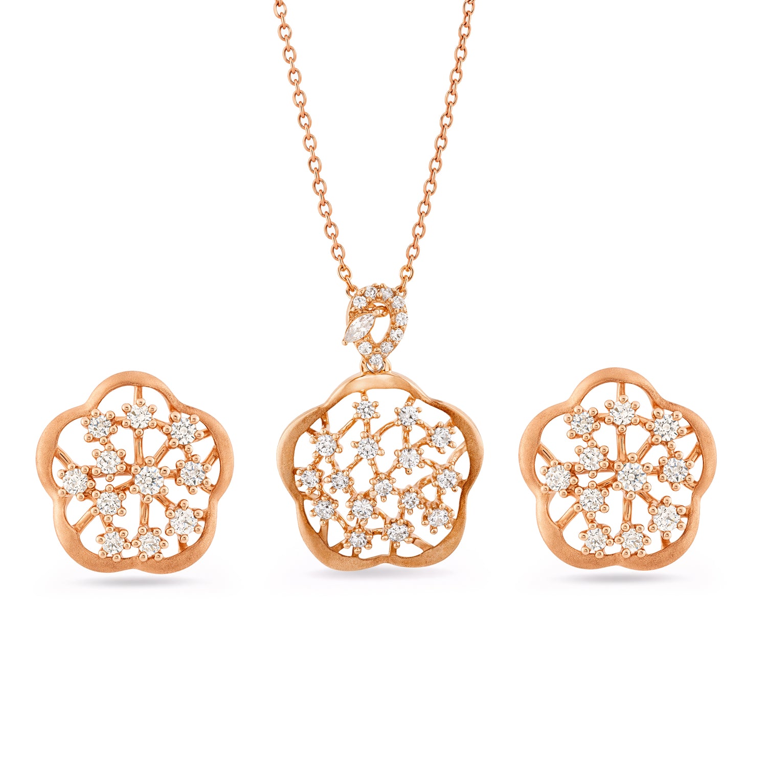 Enchanting Floral Filigree Pendant and Stud Earring Set for Women