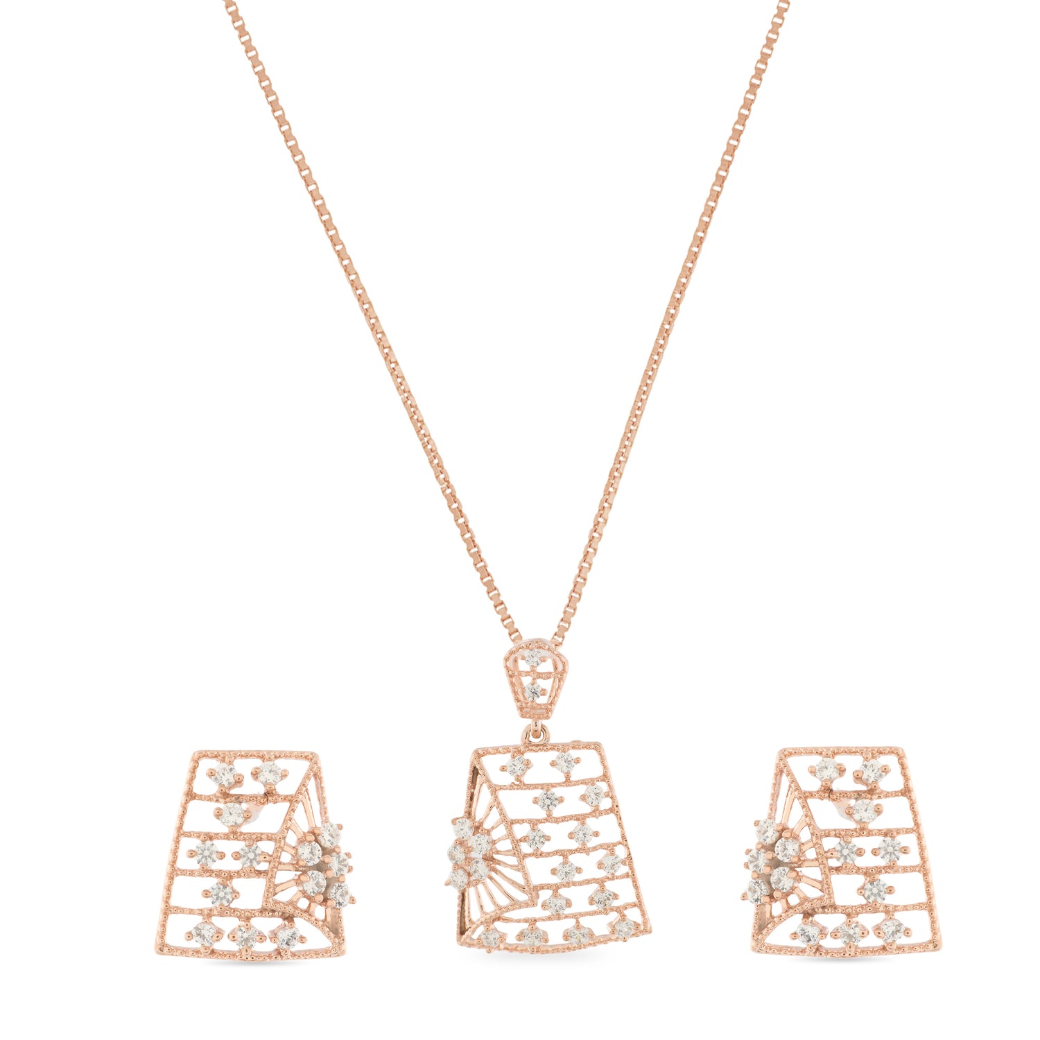 Exquisite Celestial Glow Latticed Architectural Pendant and Stud Earring Set