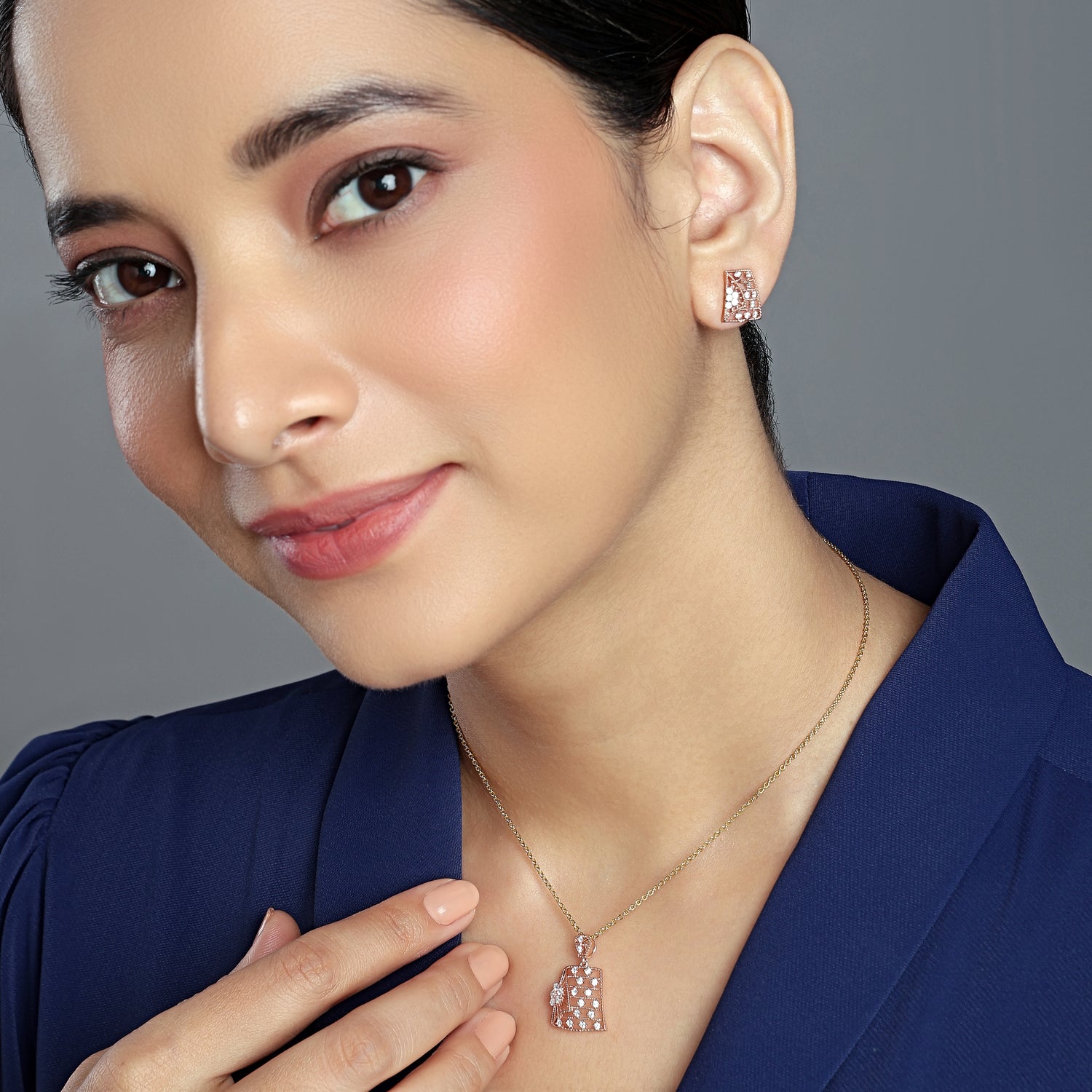 Exquisite Celestial Glow Latticed Architectural Pendant and Stud Earring Set