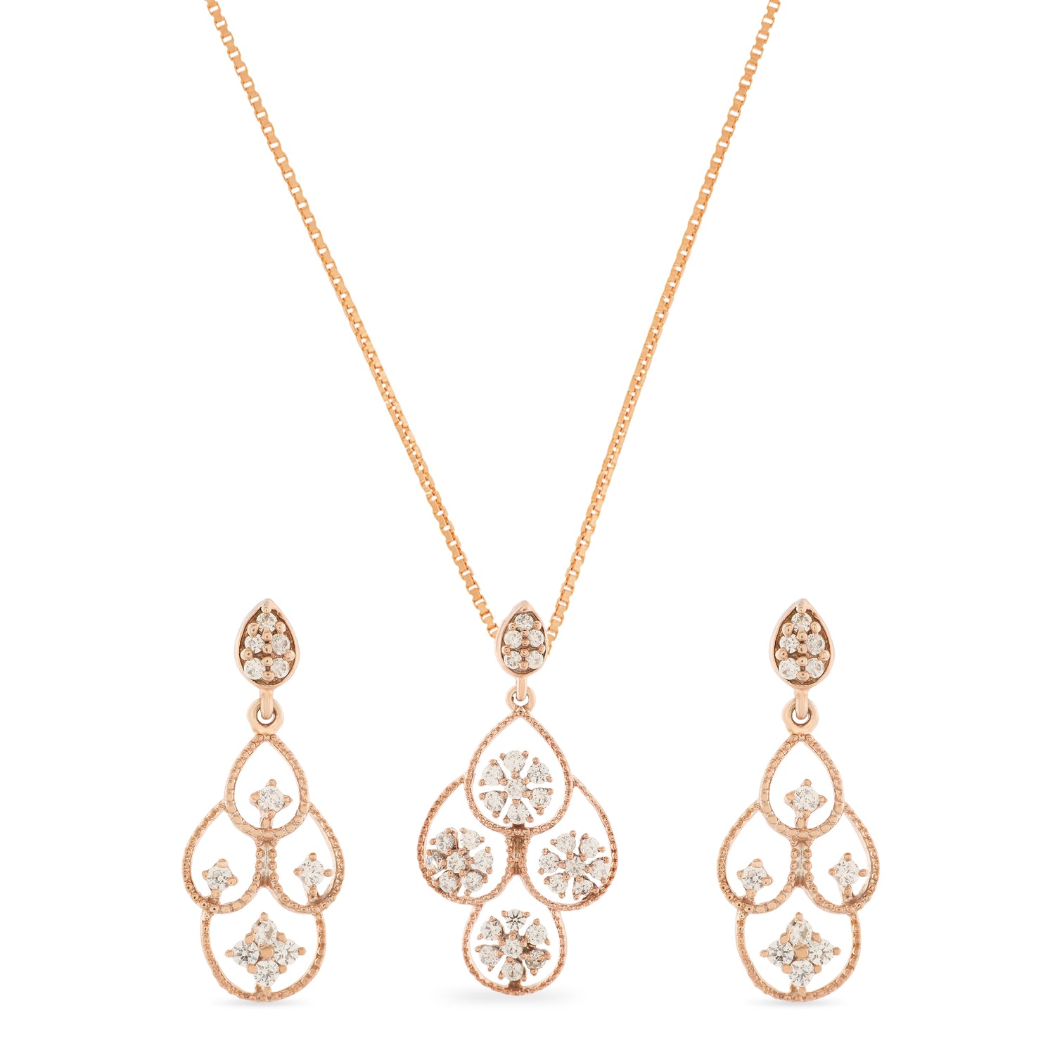 Ethereal Floral Teardrop Pendant and Matching Drop Earring Set