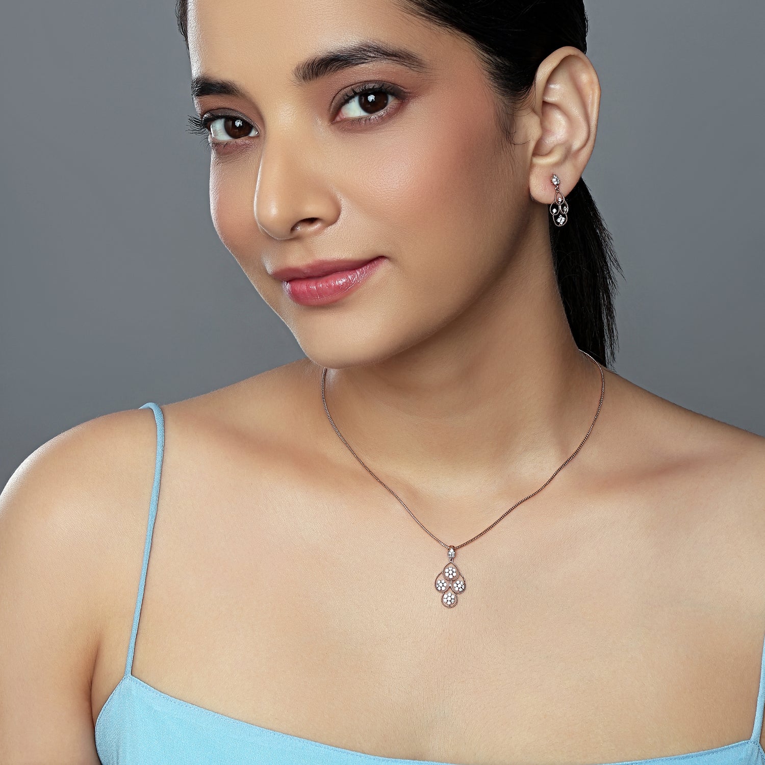 Ethereal Floral Teardrop Pendant and Matching Drop Earring Set