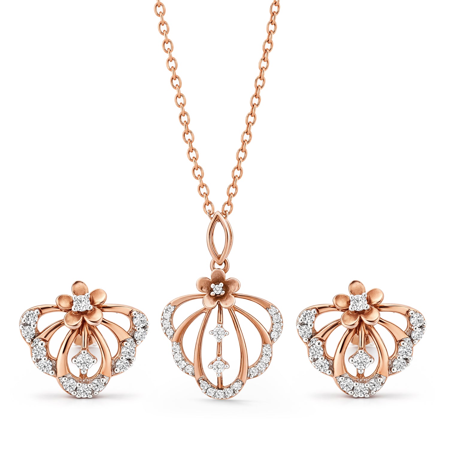 Blooming Fan Motif Pendant And Earrings Set For Elegance Grace