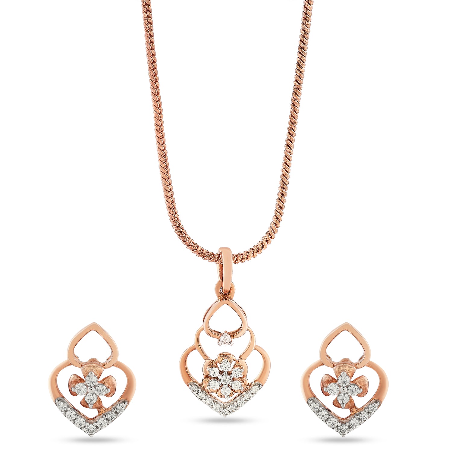 Romantic Heart and Floral Pendant Set with Shimmering Contoured Accents