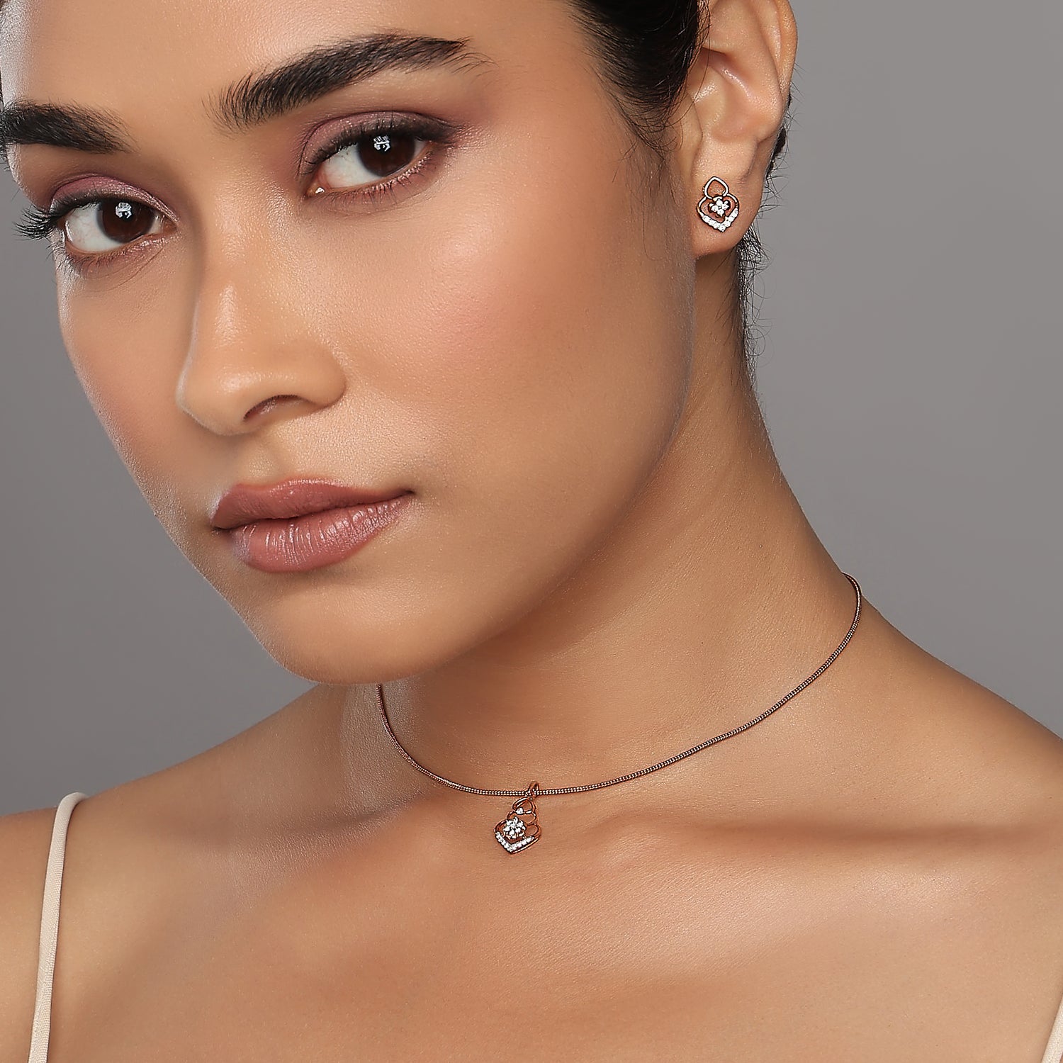 Romantic Heart and Floral Pendant Set with Shimmering Contoured Accents