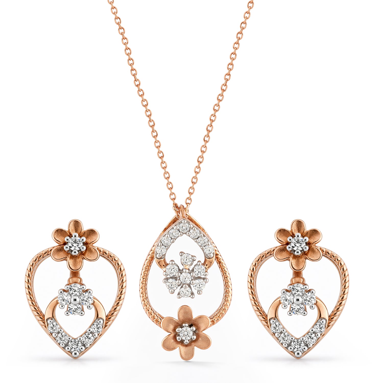 Floral Teardrop Sparkle Pendant And Earrings Set For Grace Elegance