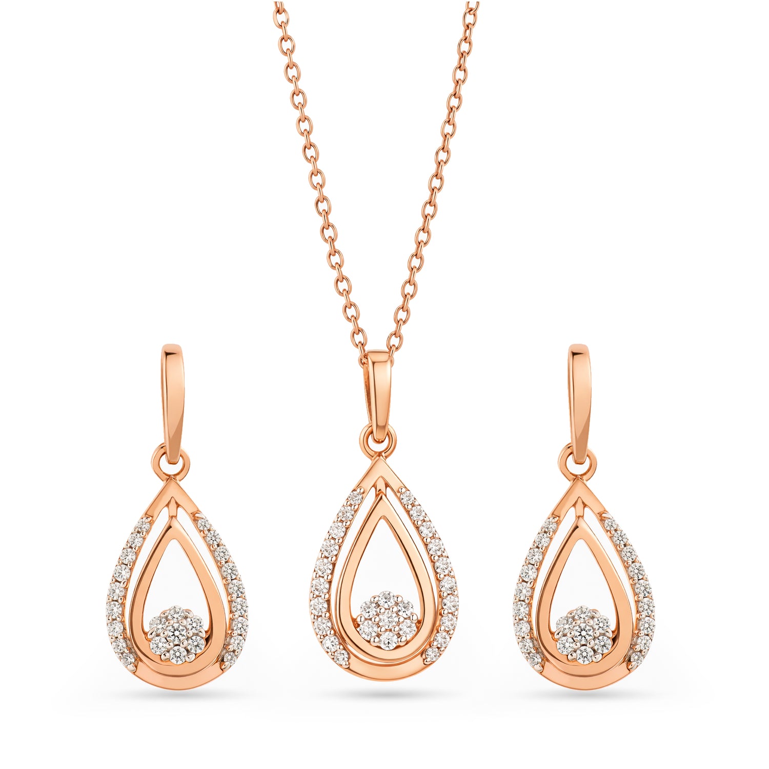 Elegant Eternal Radiance Teardrop Pendant and Matching Droplet Earrings Set
