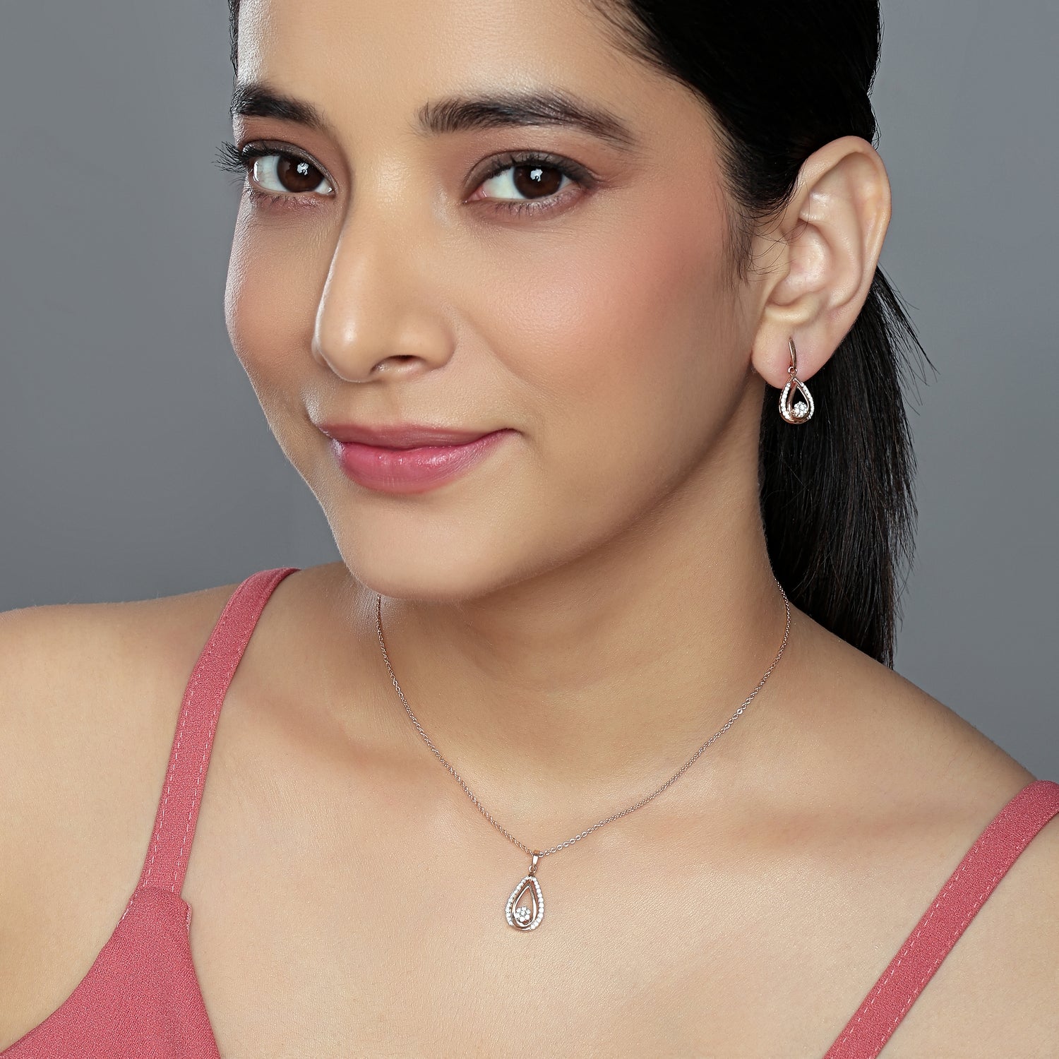 Elegant Eternal Radiance Teardrop Pendant and Matching Droplet Earrings Set