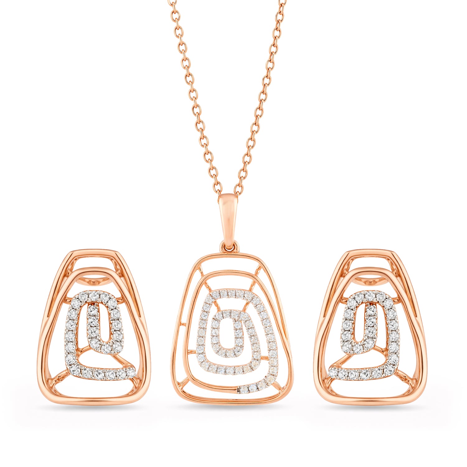 Graceful Geometric Swirl Pendant and Matching Stud Earring Jewelry Set