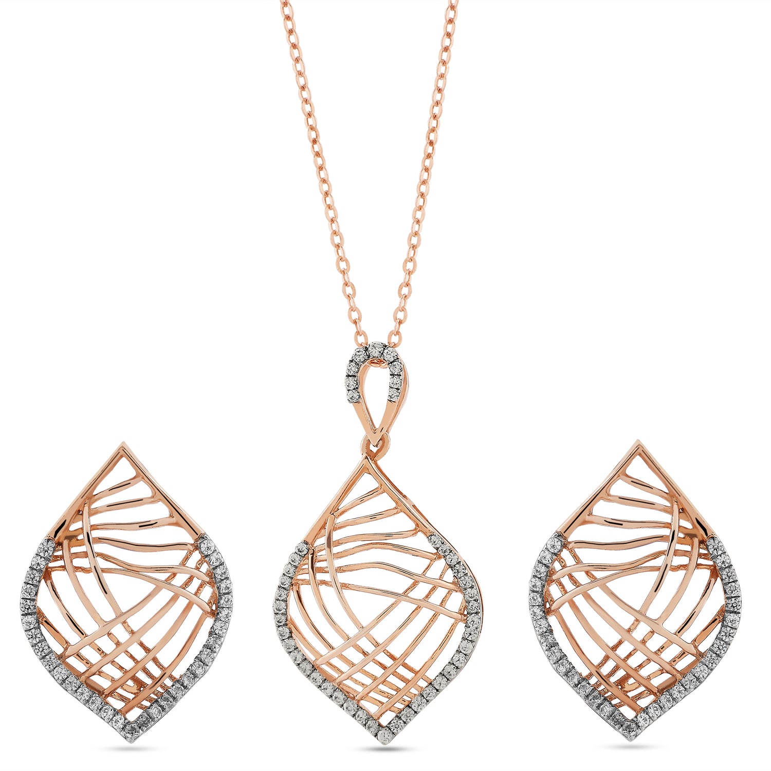 Graceful Openwork Leaf Drop Pendant and Earring Set