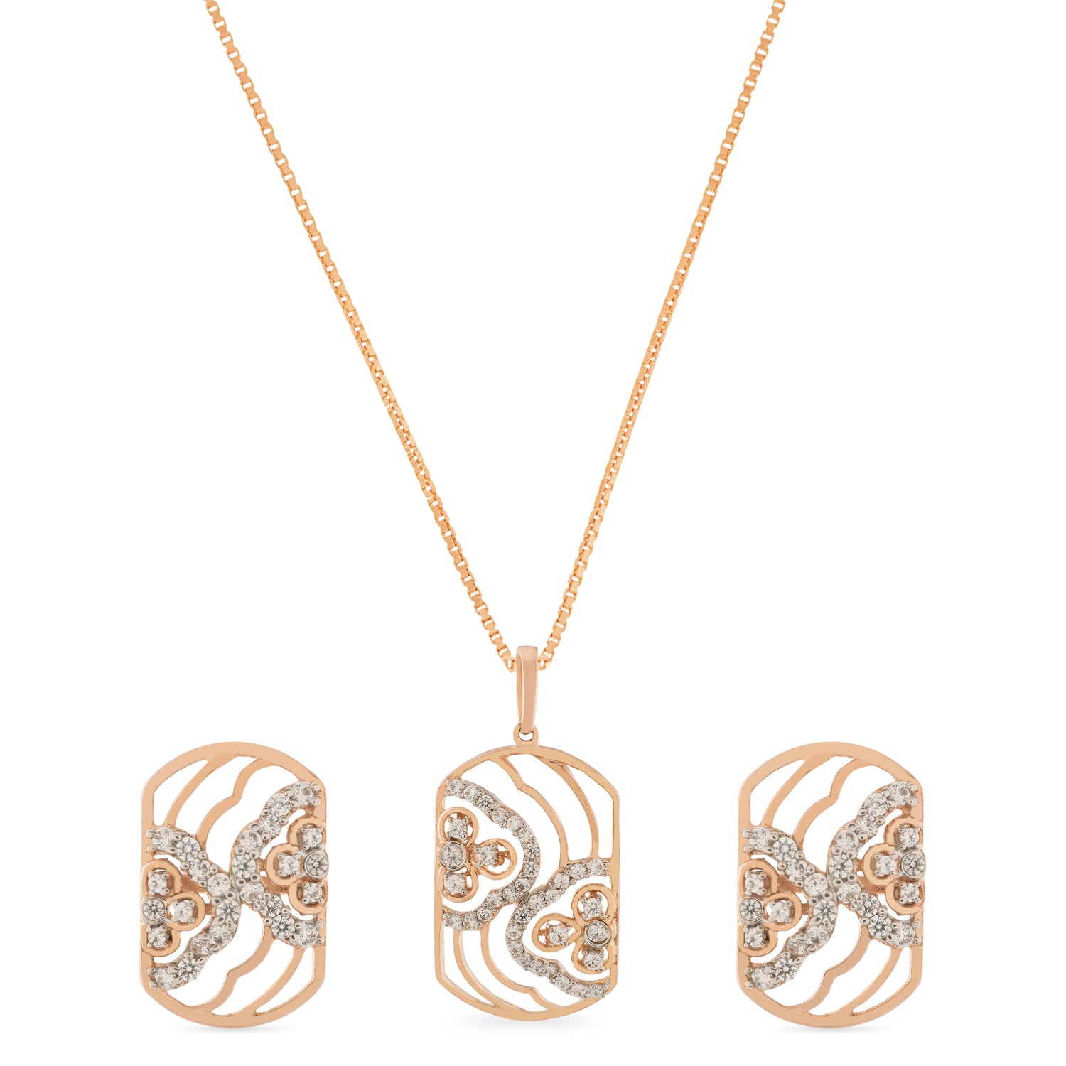 Graceful Ethereal Rectangular Filigree Pendant and Matching Stud Earring Set