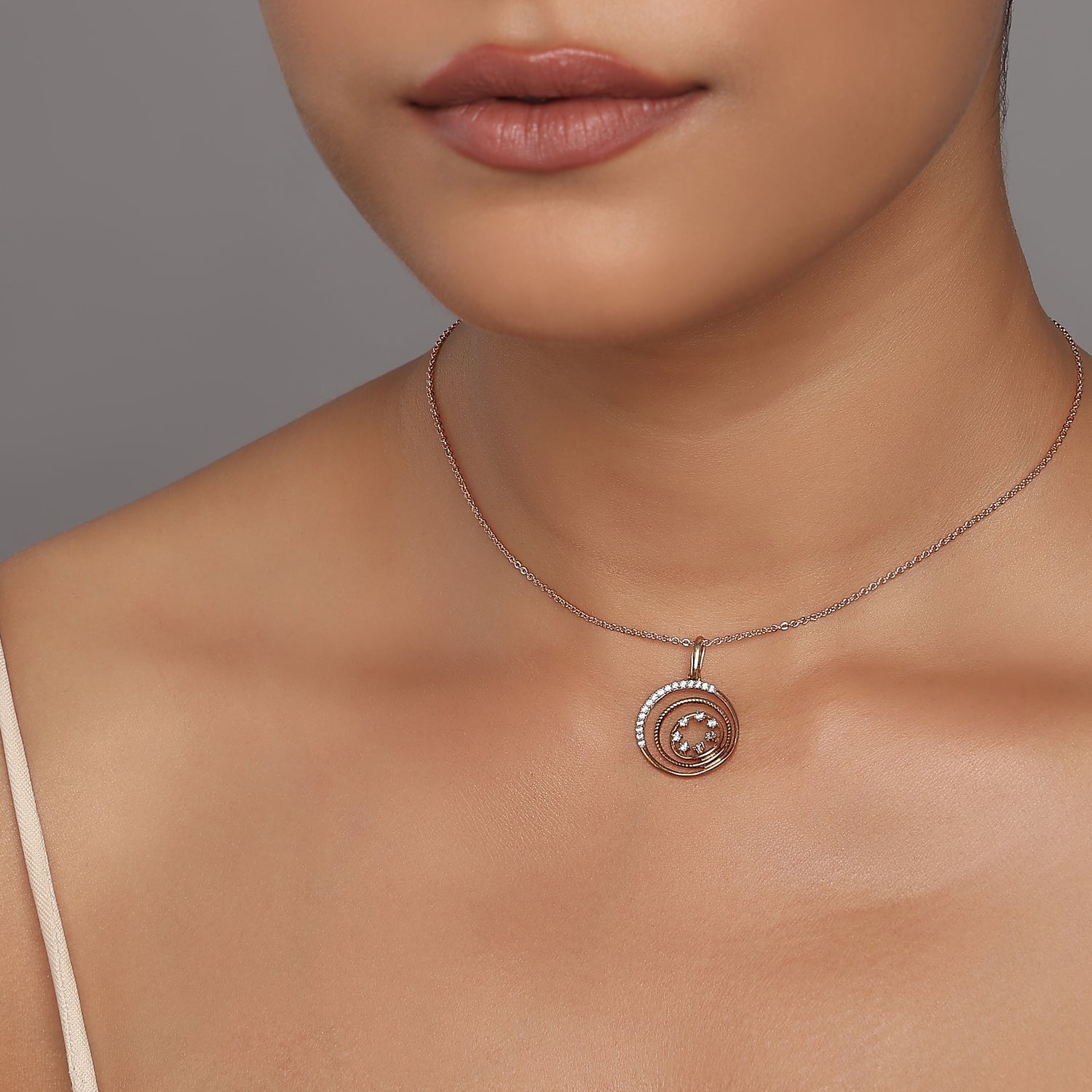 Elegant Triple Circle Interlocking Pendant With Shimmering Accents For Her