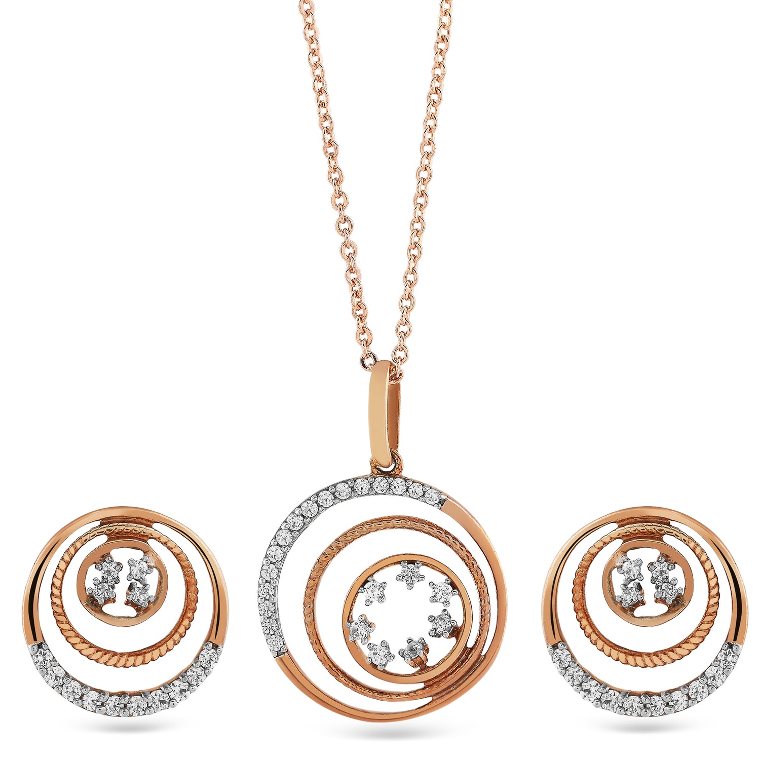 Spiral Circle Pendant and Stud Earring Set